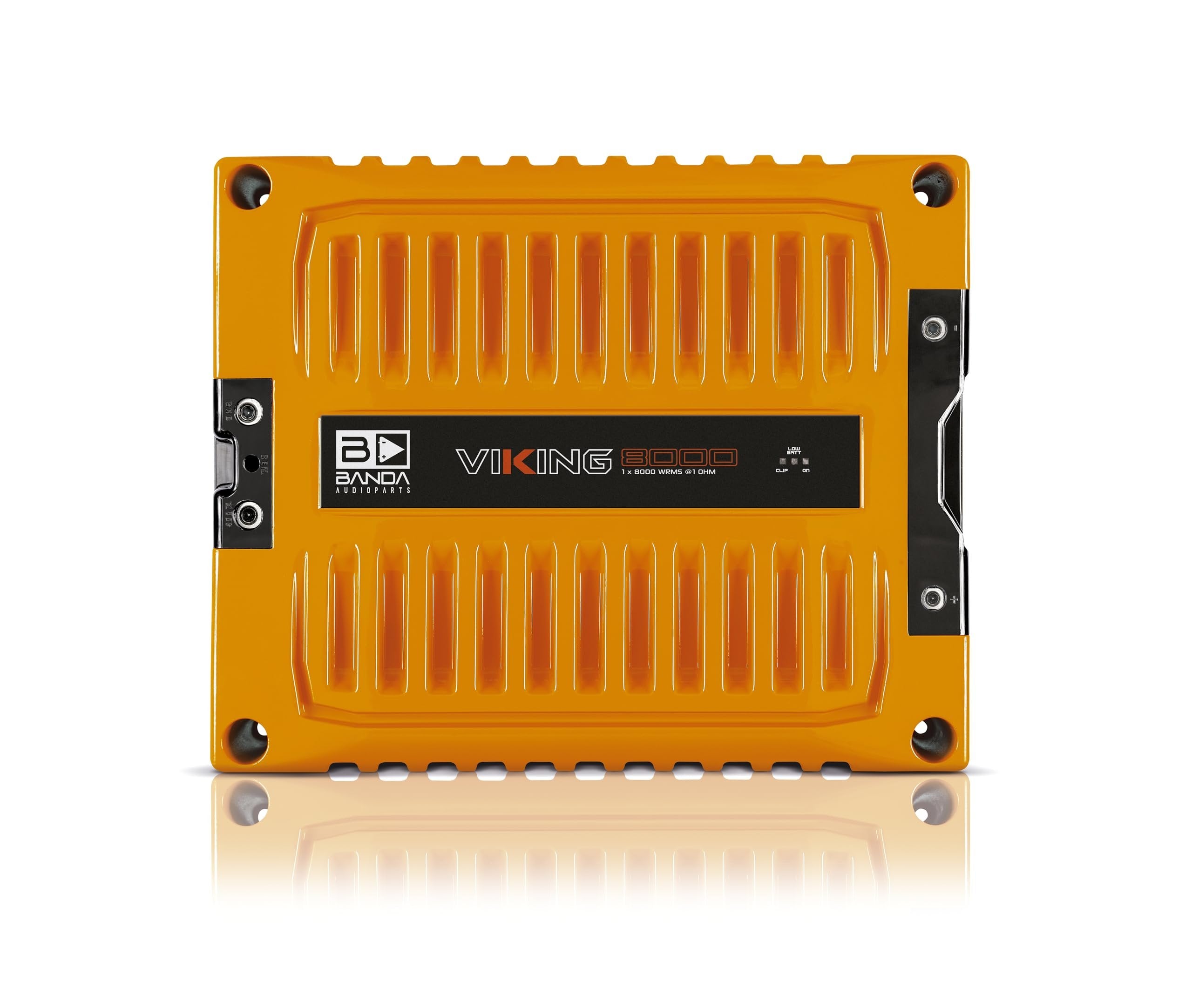 Banda VIK8000.1ORANGE New Viking 8000 Watts Rms Amplifier Audio Car Speaker 1-Ohm Full Range Crafted with Aluminum Chassis, LED Indicators - Orange