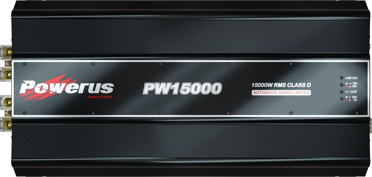 POWERUS15000.1 Car Amplifier 1 Ohm 15,000 Watts RMS Class D Audio Mono Amp Speaker Automatic Audio Limiter Advanced Protection Circuits - PW15000