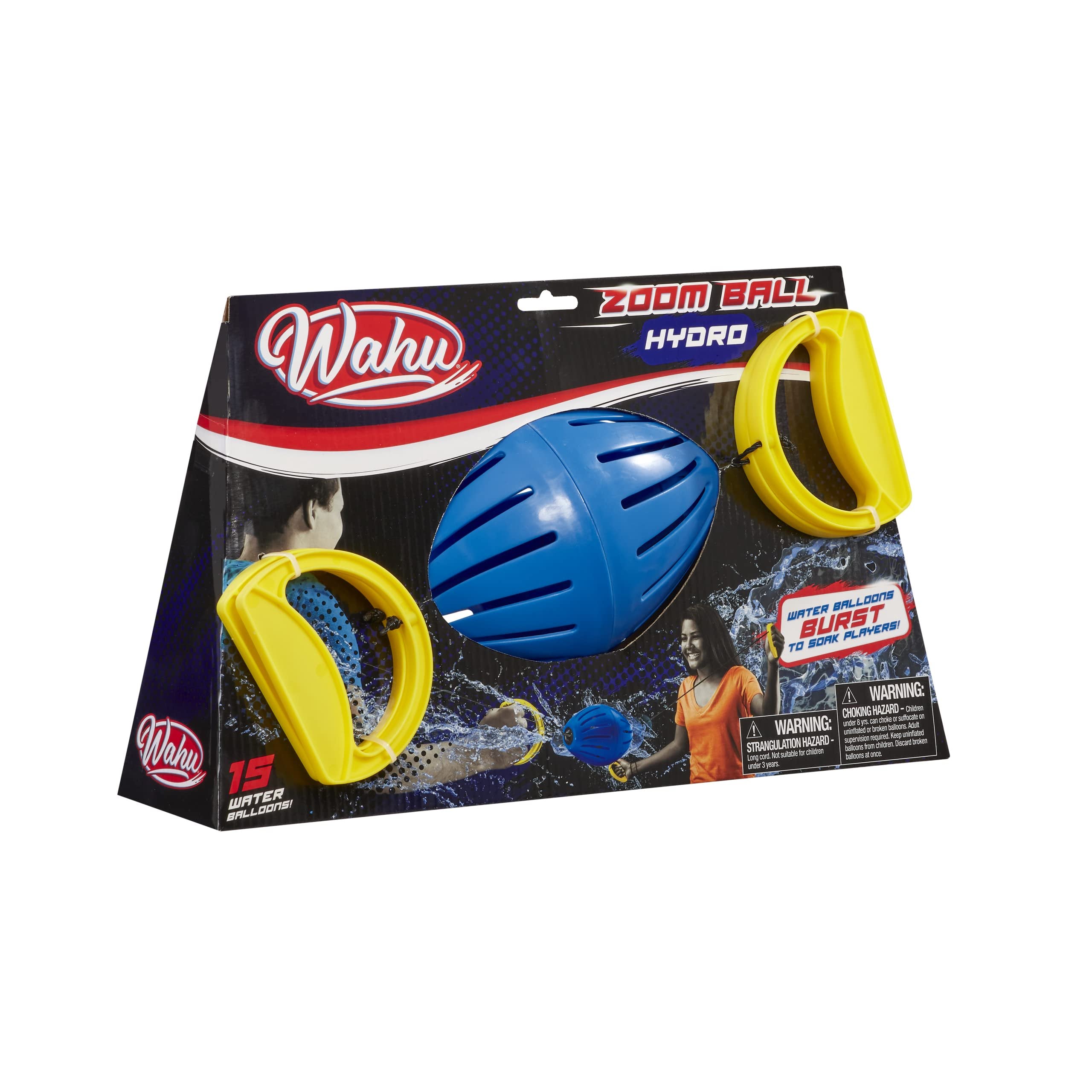 Wahu Zoom Ball Hydro Outdoor Toy with 7" Ball, 2 Handles, and 15 Water Balloons, Ages 8+, Multicolor