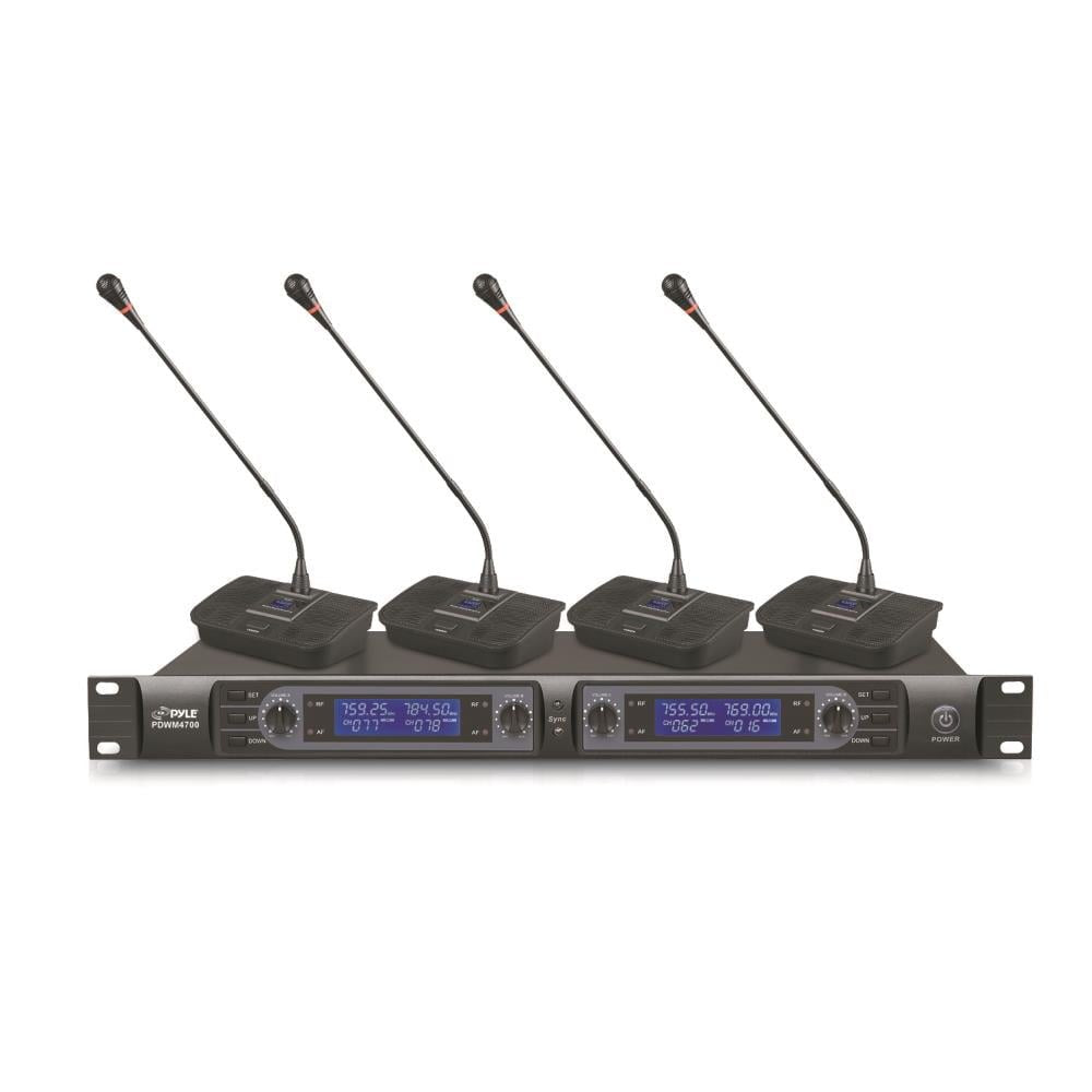 Pyle PDWM4700 - Wireless Conference Microphone & Receiver System - 4-Ch. Desktop/Table Mic System, Rack Mount