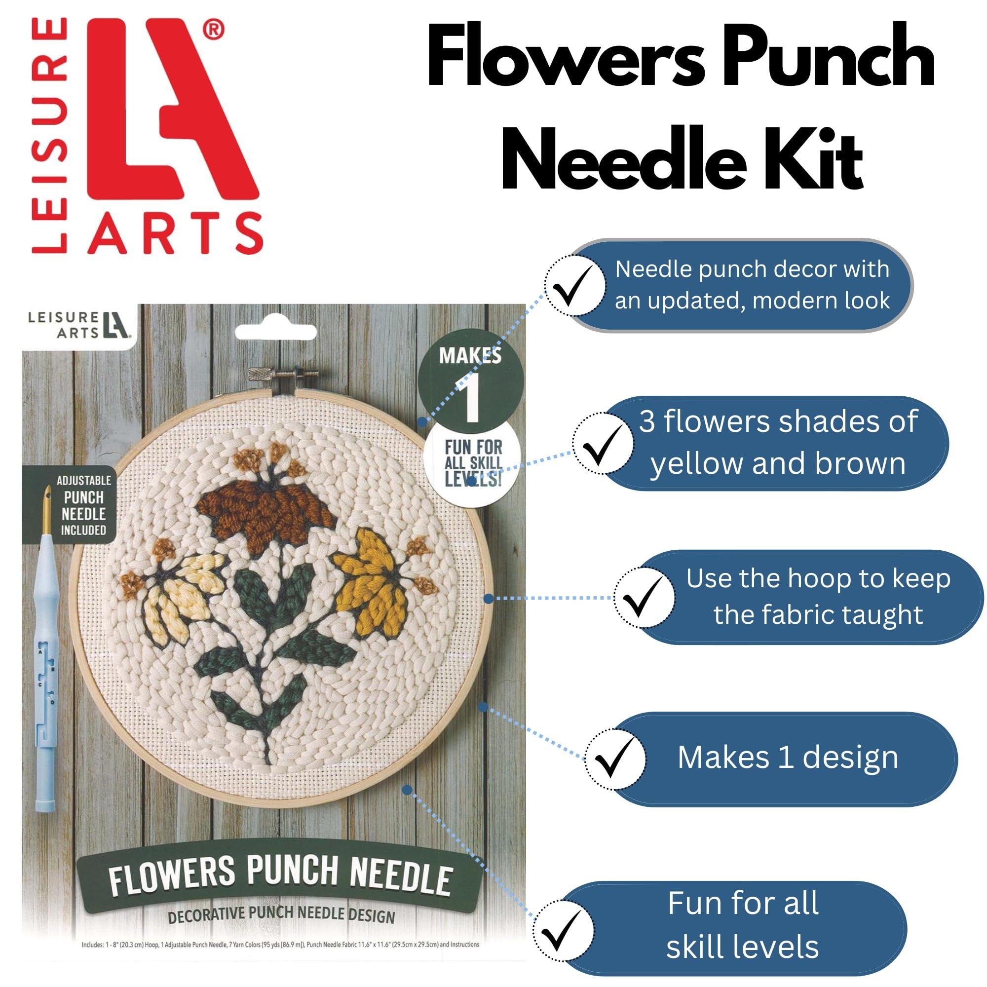 Leisure Arts Mini Maker Punch Needle Kit, Yellow