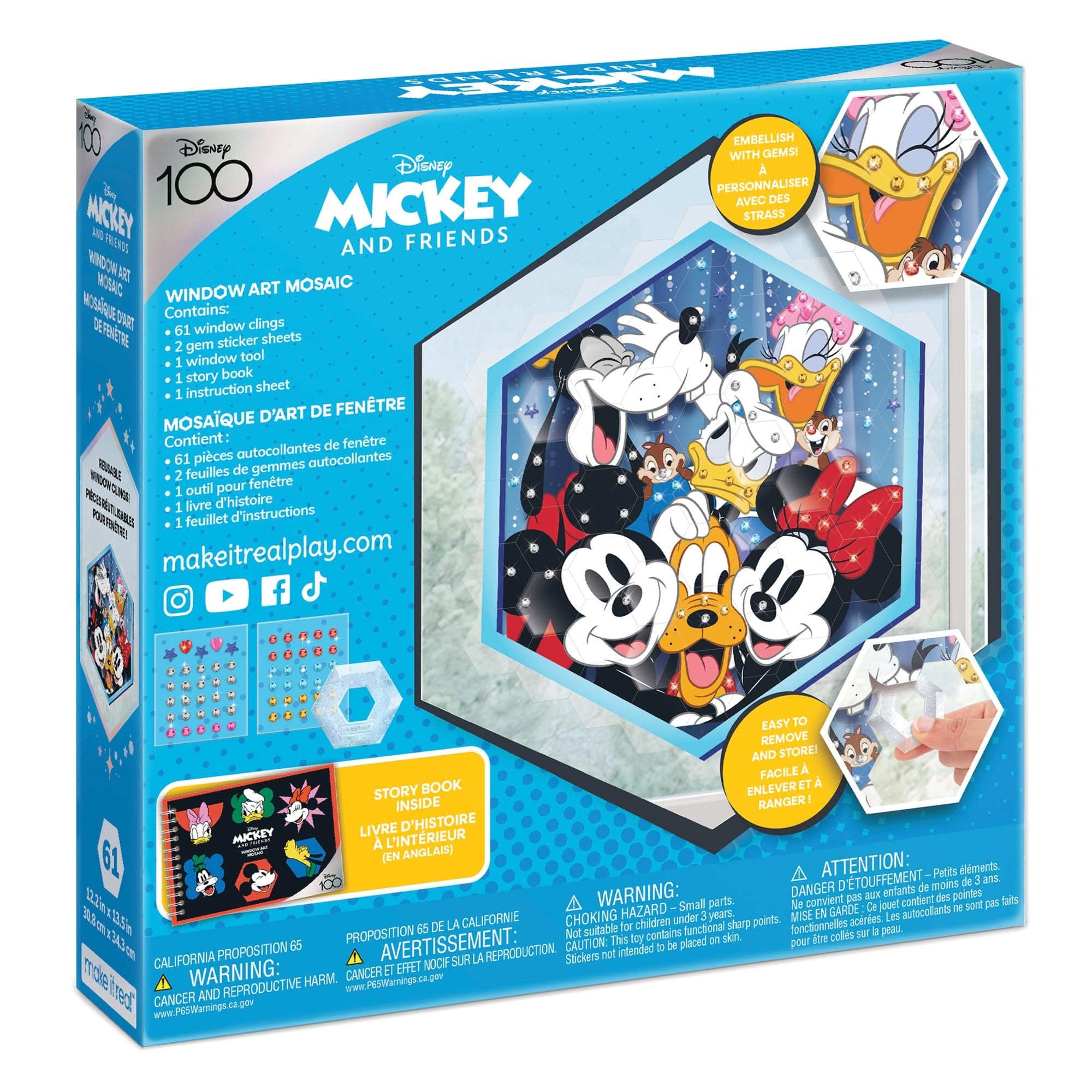 Make It Real Disney: Window Art Mosaic - Mickey & Friends - 66 pcs, Reusable Puzzle Window Clings, Creates a 12.2 x 13.5 Image, Kids Ages 6+