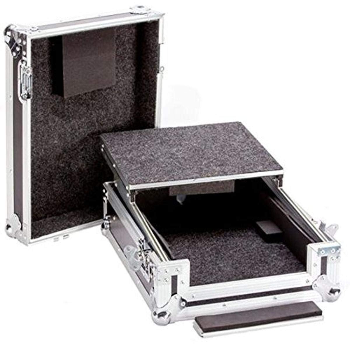 Superior Fly Drive Case For Pioneer DJM400 Pro Mixer or Similarly Sized Equipment w/Laptop Shelf w/Wheels, One chrome plated heavy duty spring loaded retractable carry handles. DEEJAY LED TBH10MIXLT