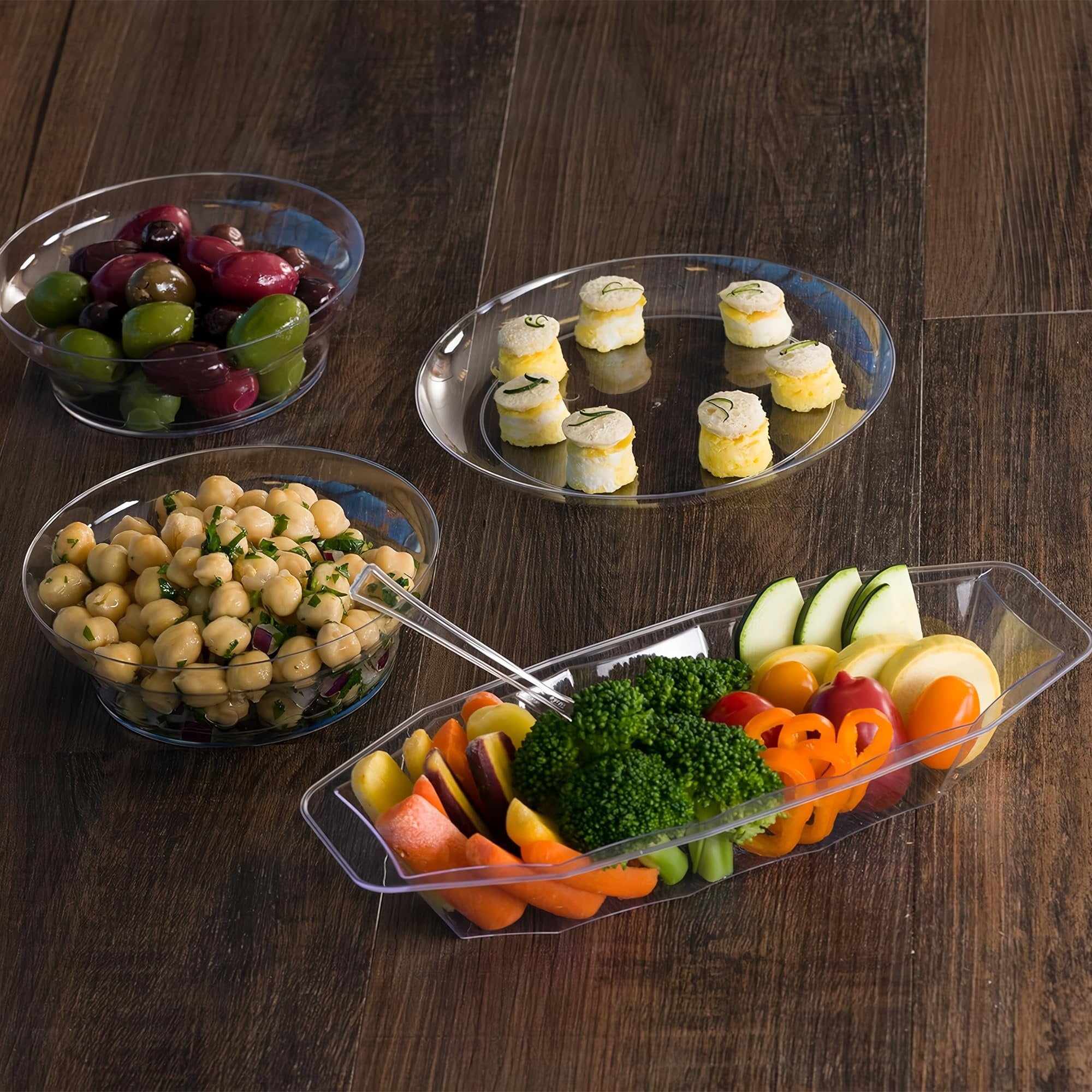 Premium Clear Plastic Serving Boats - 15 oz (Pack Of 12) - Heavy Duty & Reusable Buffet Party Dishes