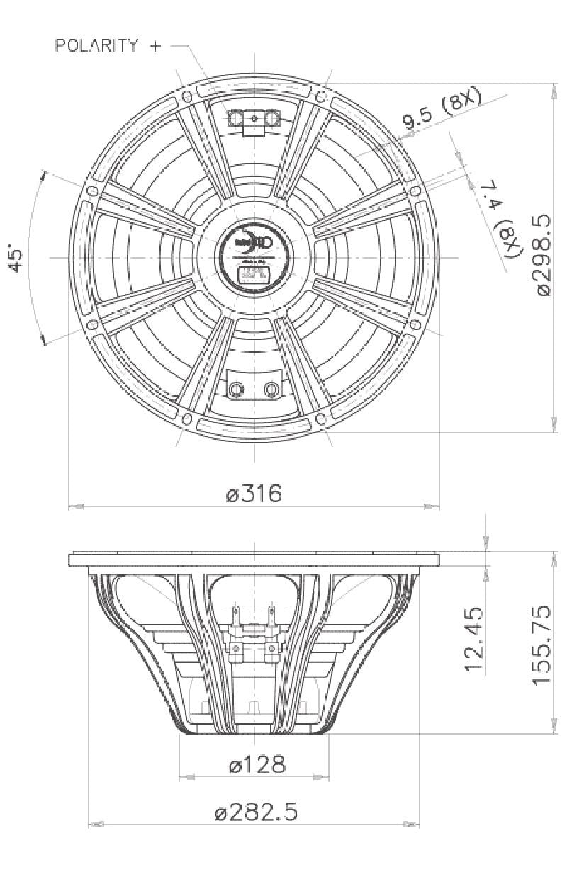 Faital Pro 12FH520-8 12-inch Professional Woofer 8-Ohms Loudspeaker 600 Watts Rms 1200 Watts Max Audio Speaker Applications