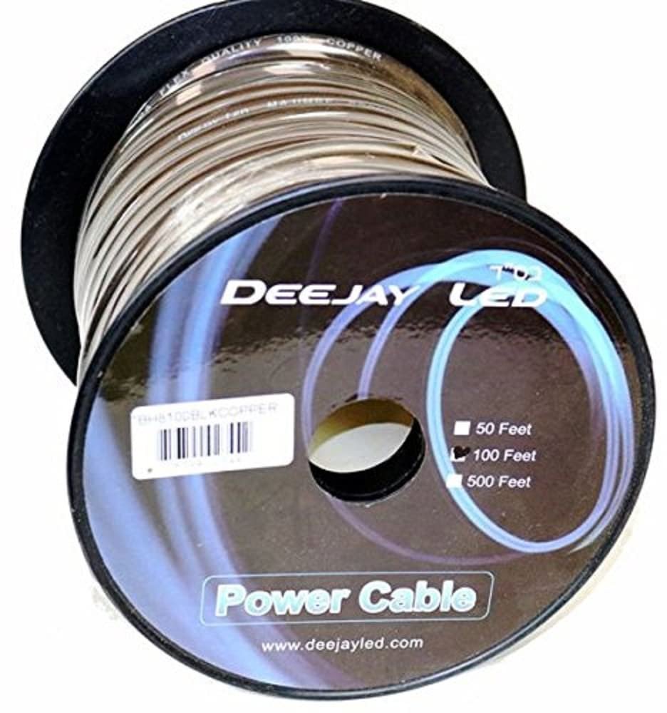 DEEJAYLED Eight-gauge 100 Foot Black Pure Copper Stranded Power Cable Content Oxygen Free Copper Stranded Wire Style With Thick Black Outer Jacket Power Rating DEEJAY LED TBH8100BLKCOPPER