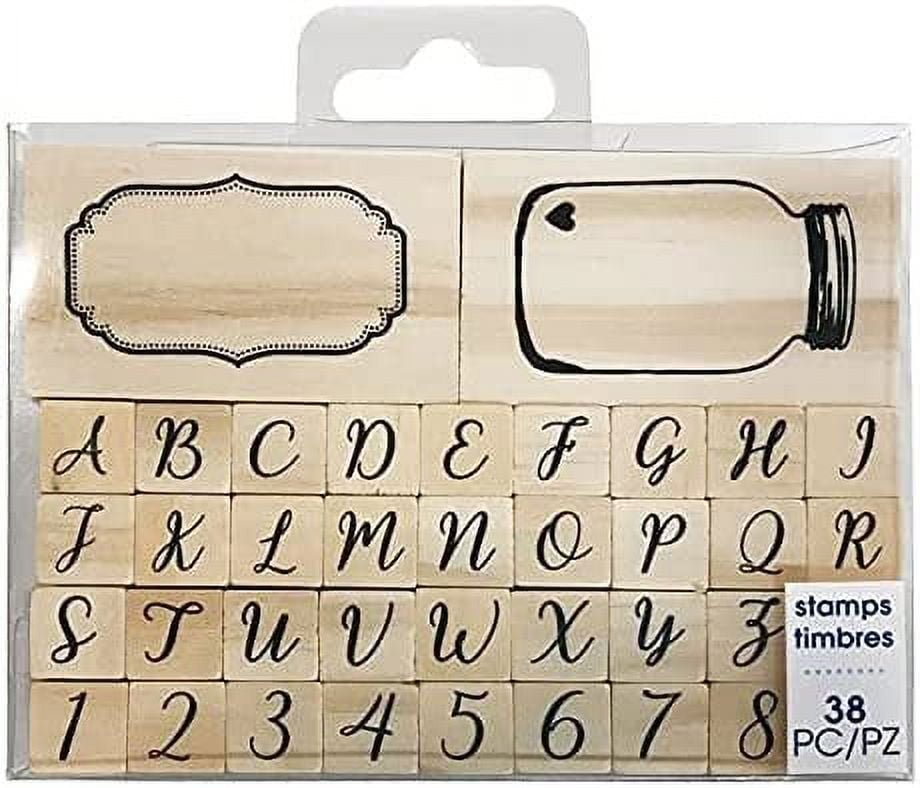 Momenta Script with Mason Jar and Ornate Frame Alphabet Red Rubber Wood Mounted Stamp Set 38 pcs