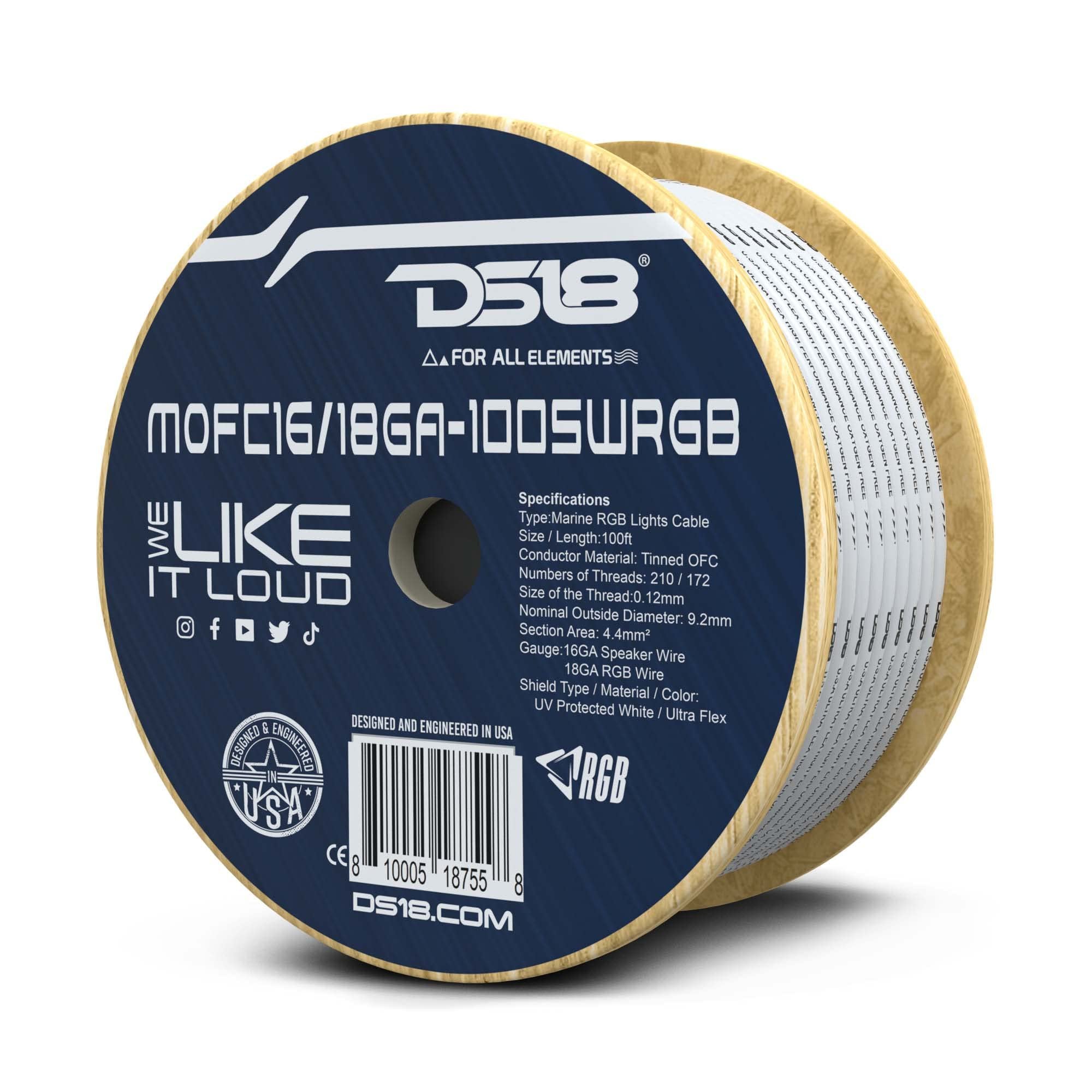 DS18 MOFC16/18GA-100SWRGB Marine Tinned OFC 18-GA RGB Wires with 16-GA Speaker Wires 100 Feet