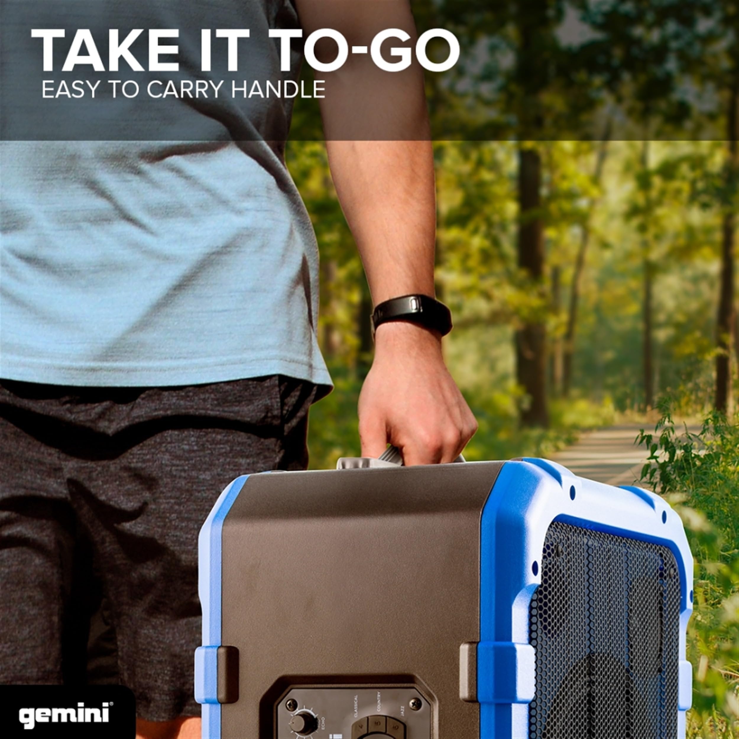 Gemini Sound MPA-2400 Blue 240W Wireless Portable Bluetooth Party Speaker, IPX4 Waterproof, LED Lights, 10” Woofer, Mic/Guitar Inputs, Trolley & Wheels - Perfect for Outdoor Beach Tailgate Parties