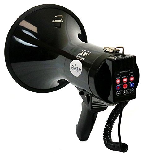 DEEJAY LED High Performance 13-1/2-in PA Megaphone with Hanging Mic, SD Card Play, Aux Input, USB Input, Siren, Recorder 50 Watt Output Max LED Status Indicator lights DEEJAY LED TBHMEGAPHONE