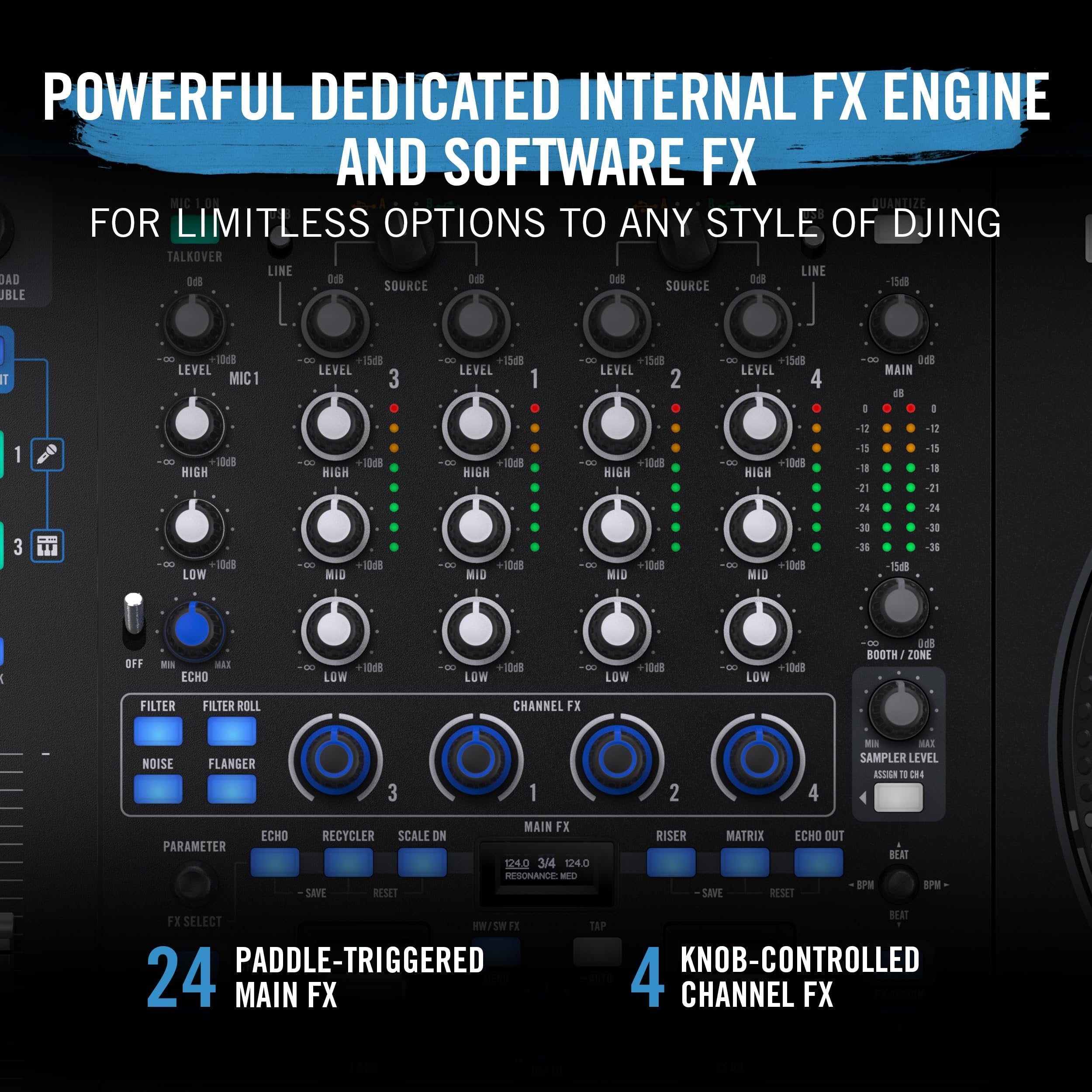 RANE FOUR Advanced 4 Channel Stems DJ Controller - 8.5" Jog Wheels with displays, DJ Mixer with Internal FX, Serato DJ Pro & Pitch ‘n Time DJ Included