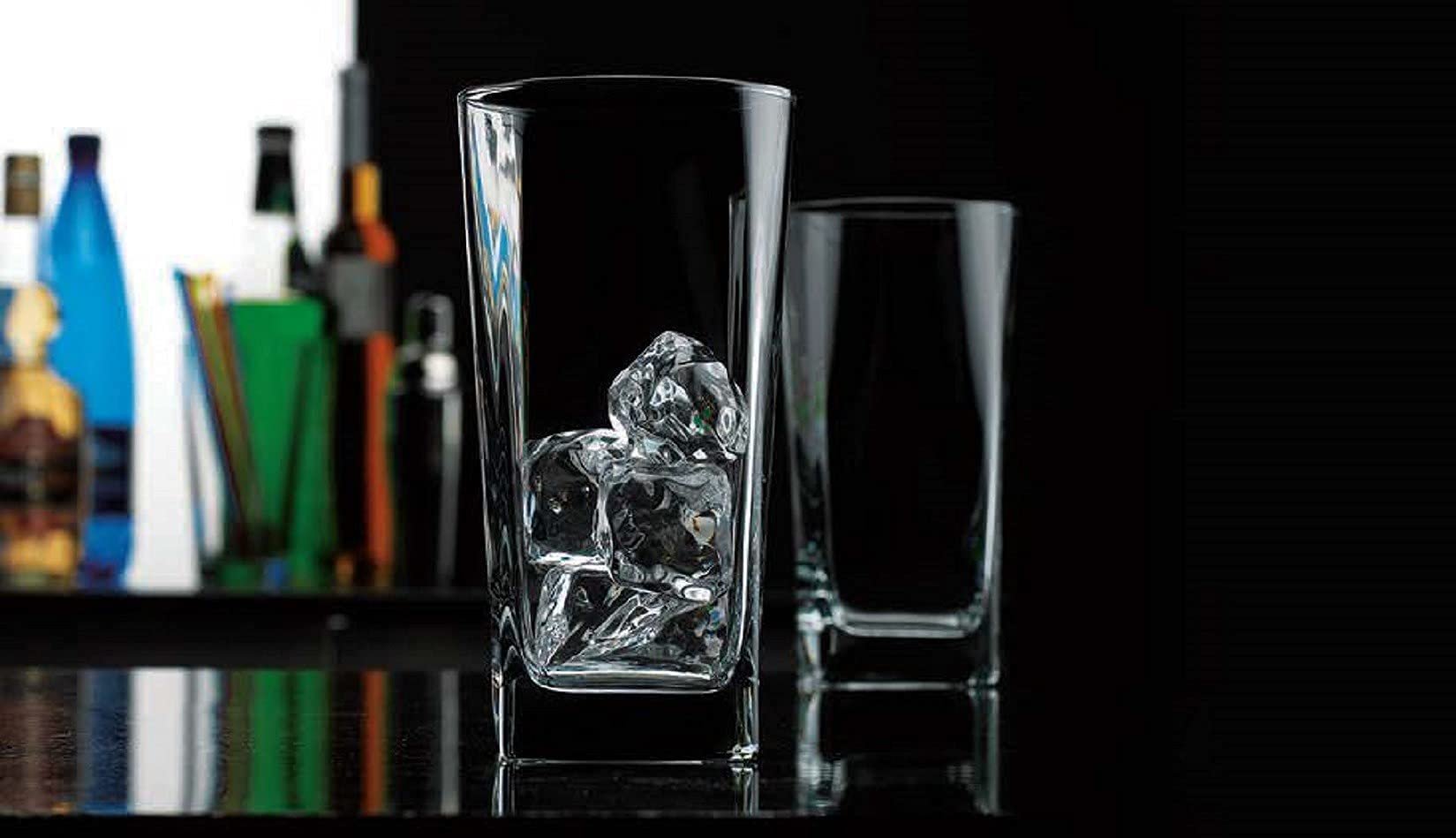 Home Essentials & Beyond Highball Glasses 16 Oz. Set of 4 Tall Square Glass Cups Premium Quality Beverage Cooler Glassware. Uses for Bar Glasses, Water, Juice, and Cocktails.