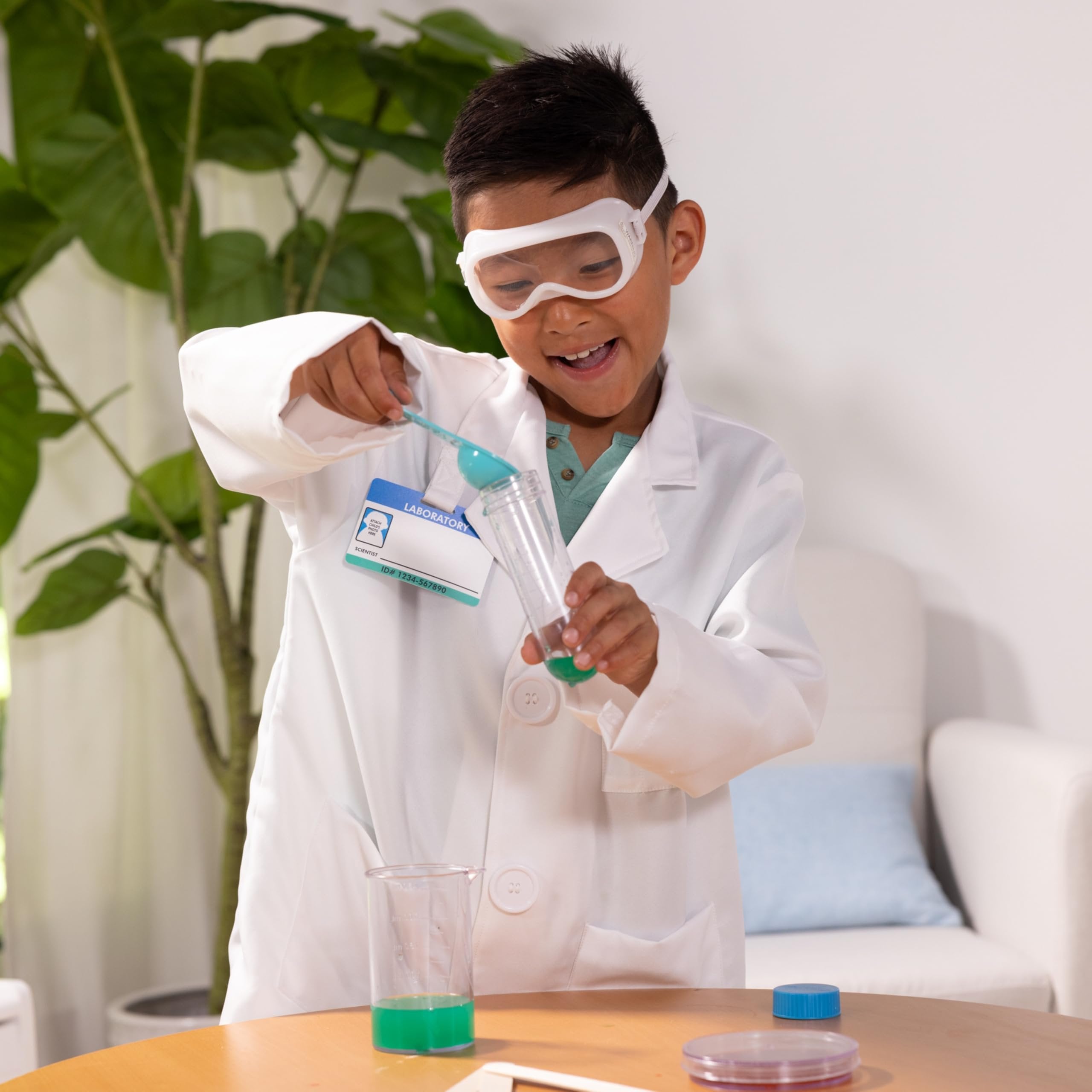Melissa & Doug Scientist Role Play Costume Set (X pcs) - Lab Coat, Goggles, 6 Experiments