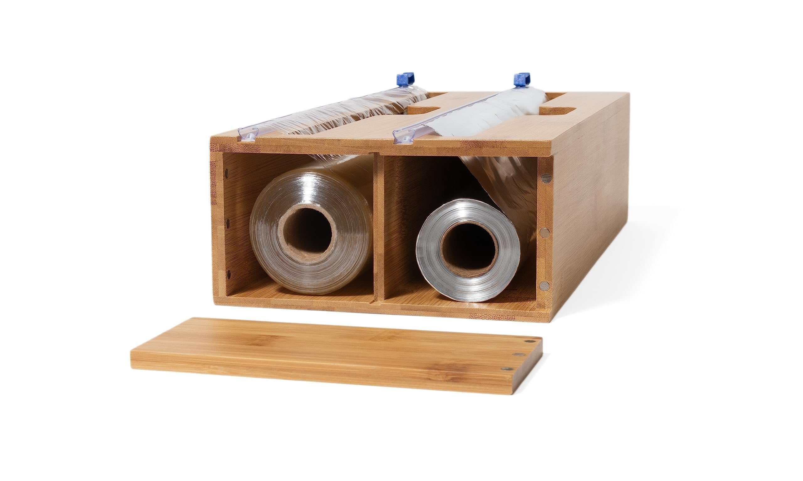 Lipper International Bamboo Dispenser with Cutter for Aluminum Foil, Plastic Wrap, or Wax Paper, 2-in-1, 13 7/8" x 6 3/4" x 4"