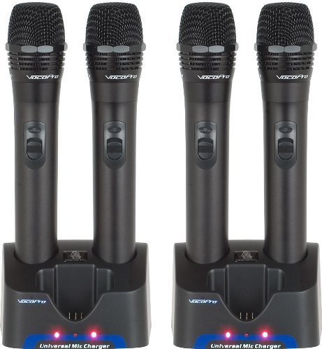 VocoPro UHR 4 Rechargeable UHF Wireless Microphones with Chargers Upgrade Kit (900MHz)