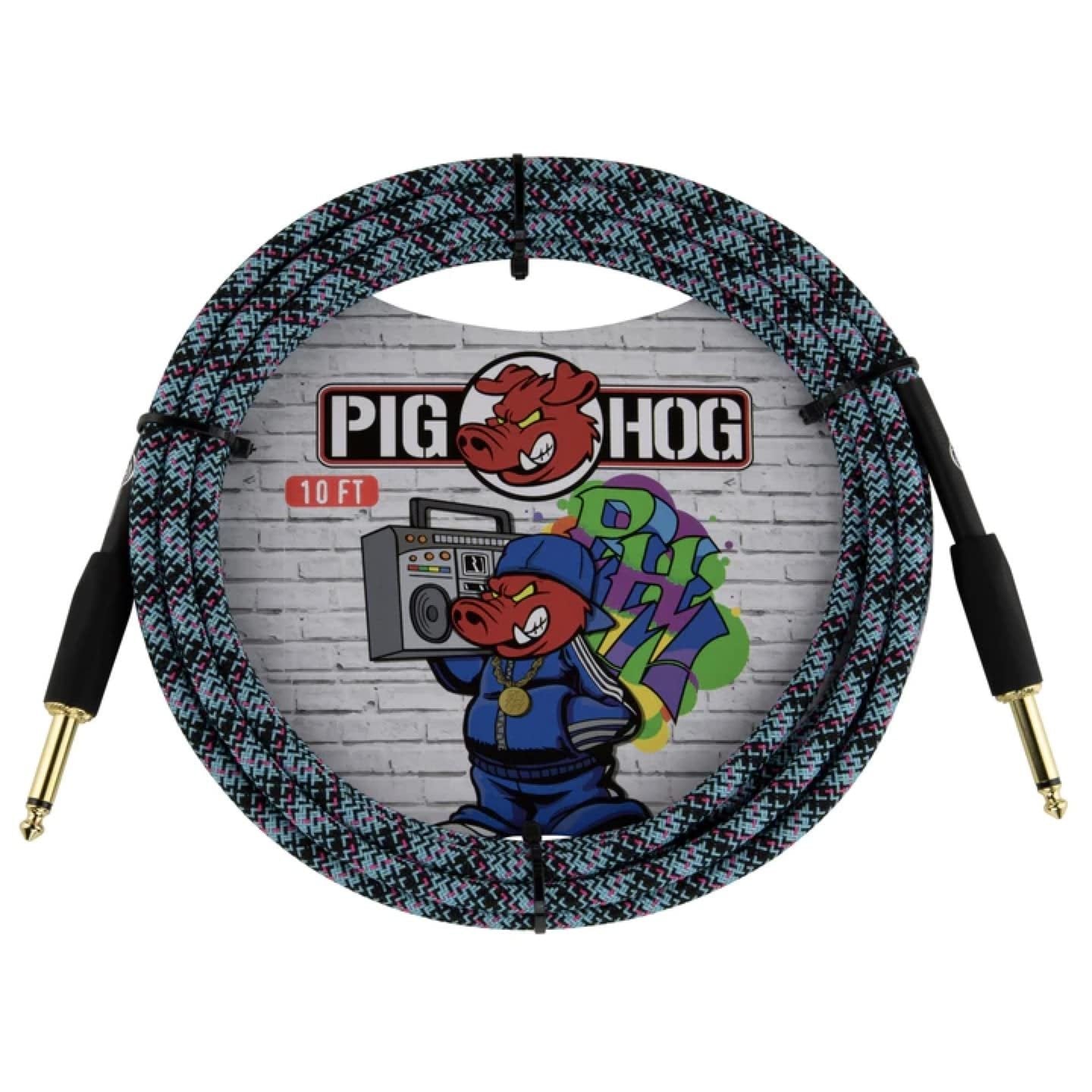 Pig Hog"Blue Graffitti Woven Instrument Cable, 10-Foot Straight Plugs