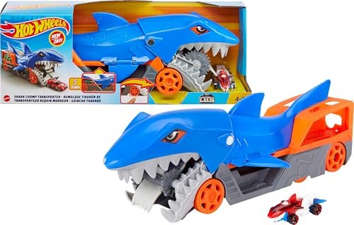 Hot Wheels Toy Car Playset, Shark Chomp Transporter & 1:64 Scale Car, Connects to Track & Stores 5 1:64 Scale Vehicles