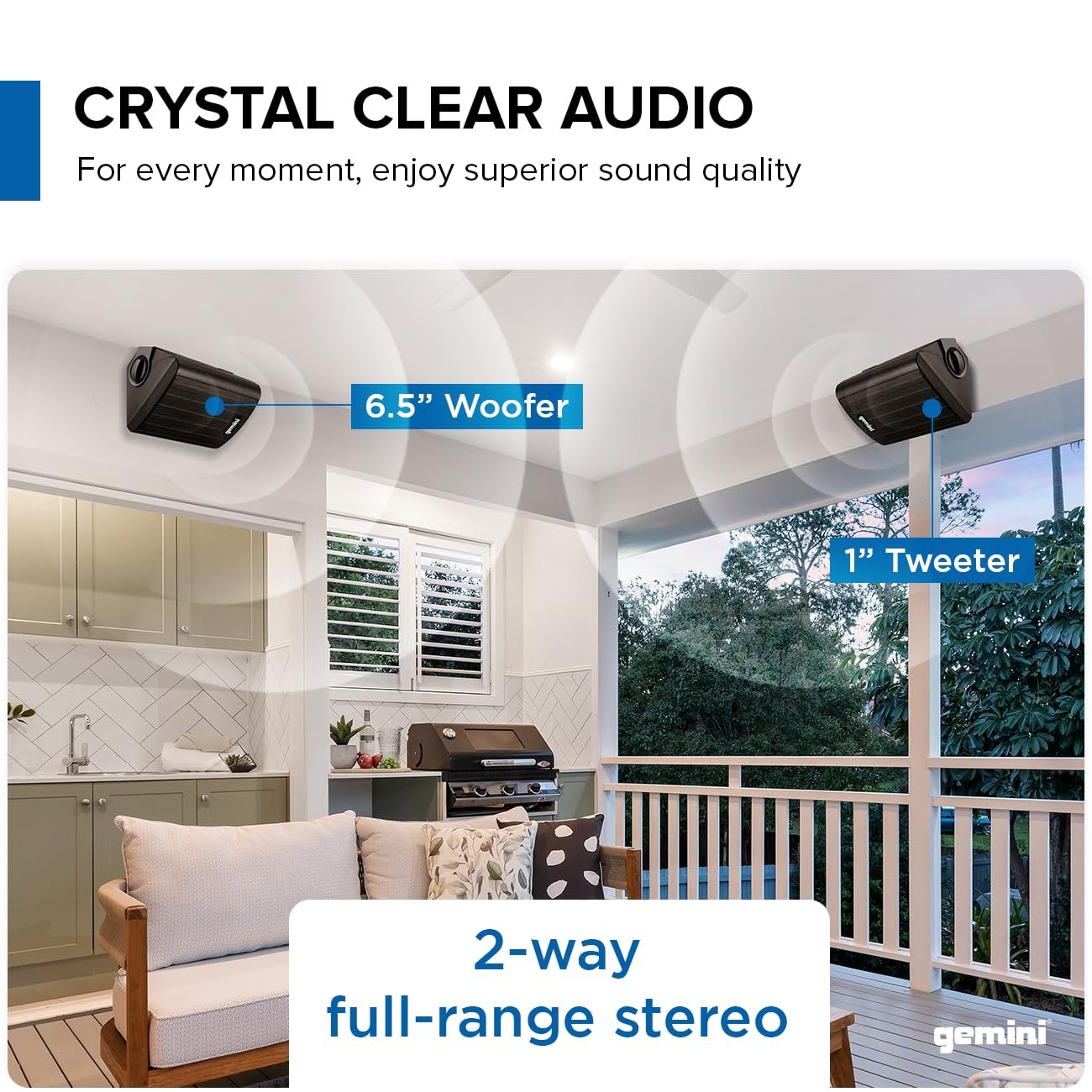 Gemini Sound GHSI-W650BT-PR-BLK 6.5" Inch Powerfull Bass Woofer 300 Watt Peak Power Waterproof Bluetooth Wall & Ceiling Mount Wired Speakers Pair Easy Daisy Chain for Home Outdoor Pool & Patio, Black