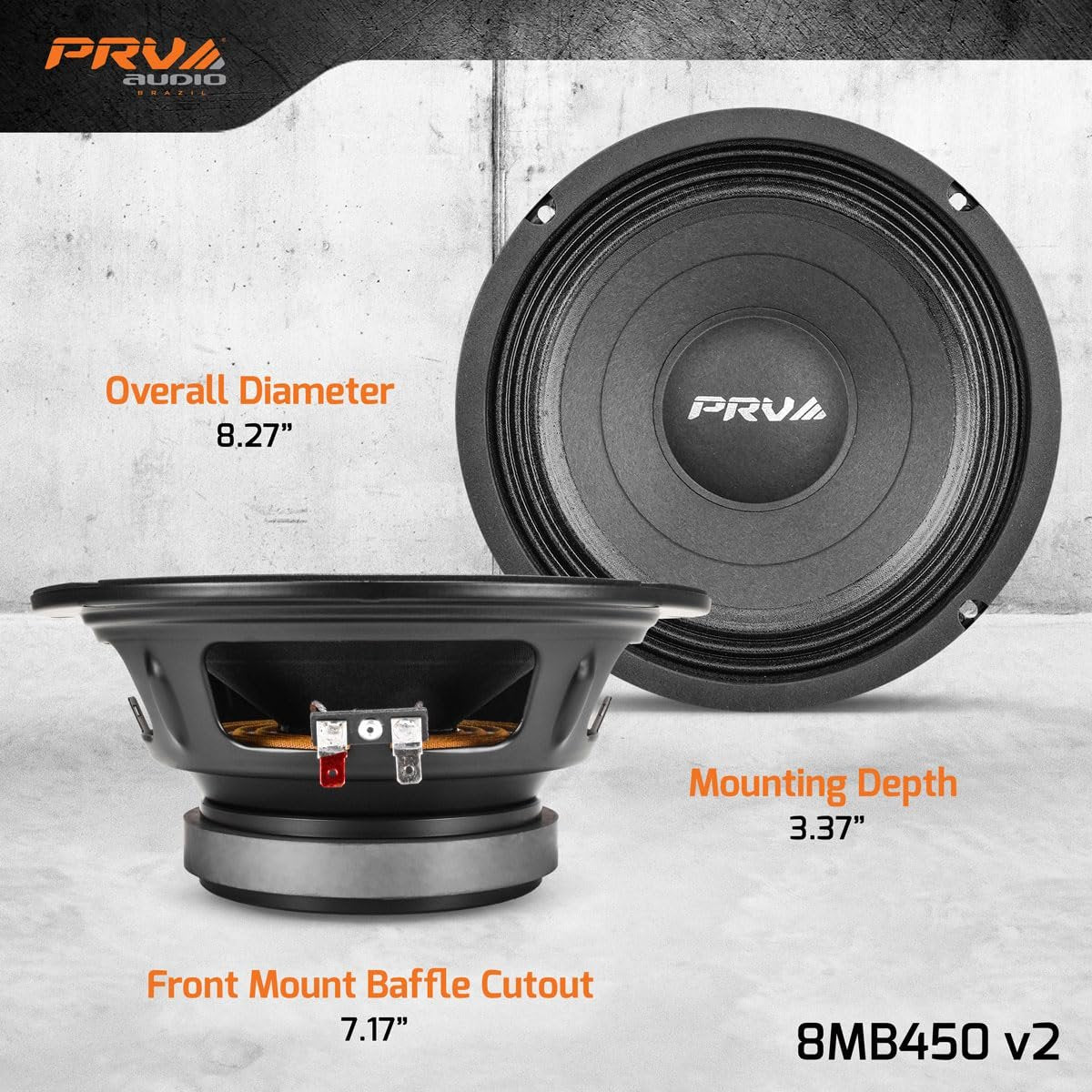 PRV AUDIO 8 Inch Midbass Speaker 8MB450 v2, 450 Watts, 8 Ohm, 2 Inch Voice Coil, Pro Audio Loudspeaker (Single)