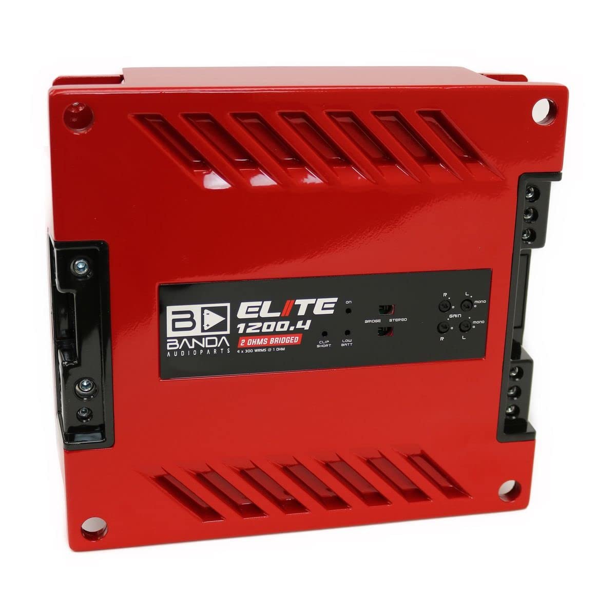 4-Ch. Vehicle Audio Bass Amplifier - 300W D Class High-Powered Mono Bass Amp w/Subsonic Filter & Low Pass Filter Stable @ 1 Ohm, LED Indicators, Sound Specialization, RED - BANDA 1200.41OHMRED