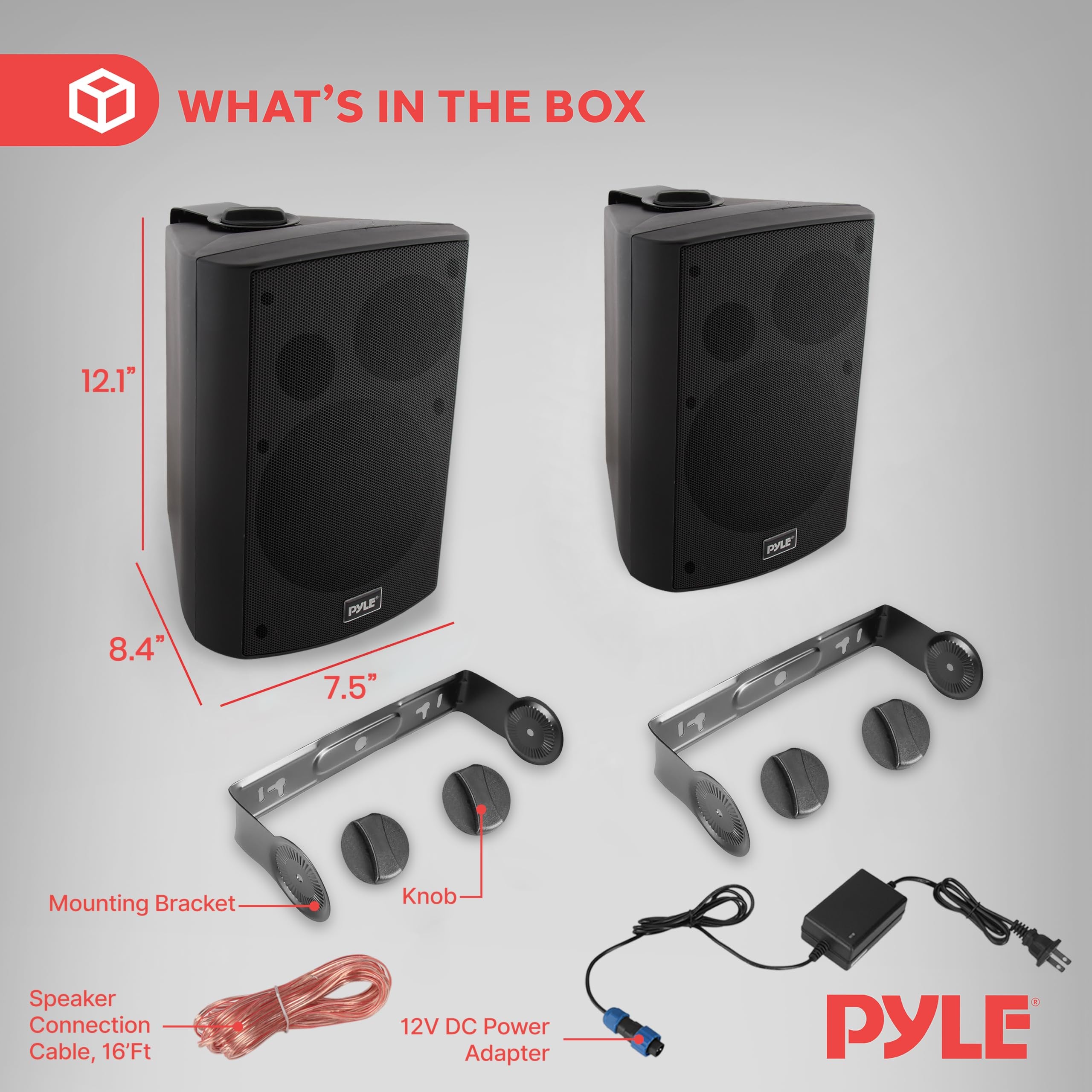 Pyle 6.5-Inch Wall Mount Waterproof Bluetooth Speaker System – Indoor/Outdoor Audio Pair with Built-in Digital Amplifier, Weather-Resistant Housing, High-Power Sound, Easy Installation (Black)