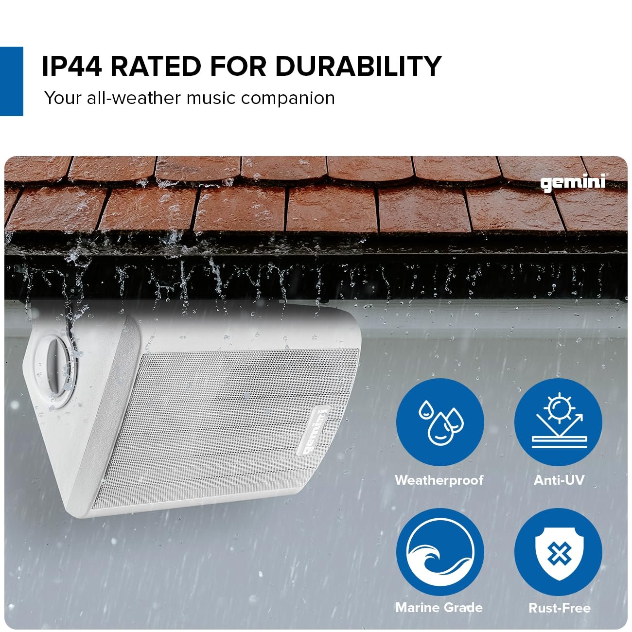 Gemini Sound GHSI-W650BT-PR-WHT 6.5" Inch Powerfull Bass Woofer 300 Watt Peak Power Waterproof Bluetooth Wall & Ceiling Mount Wired Speakers Pair Easy Daisy Chain for Home Outdoor Pool & Patio, White