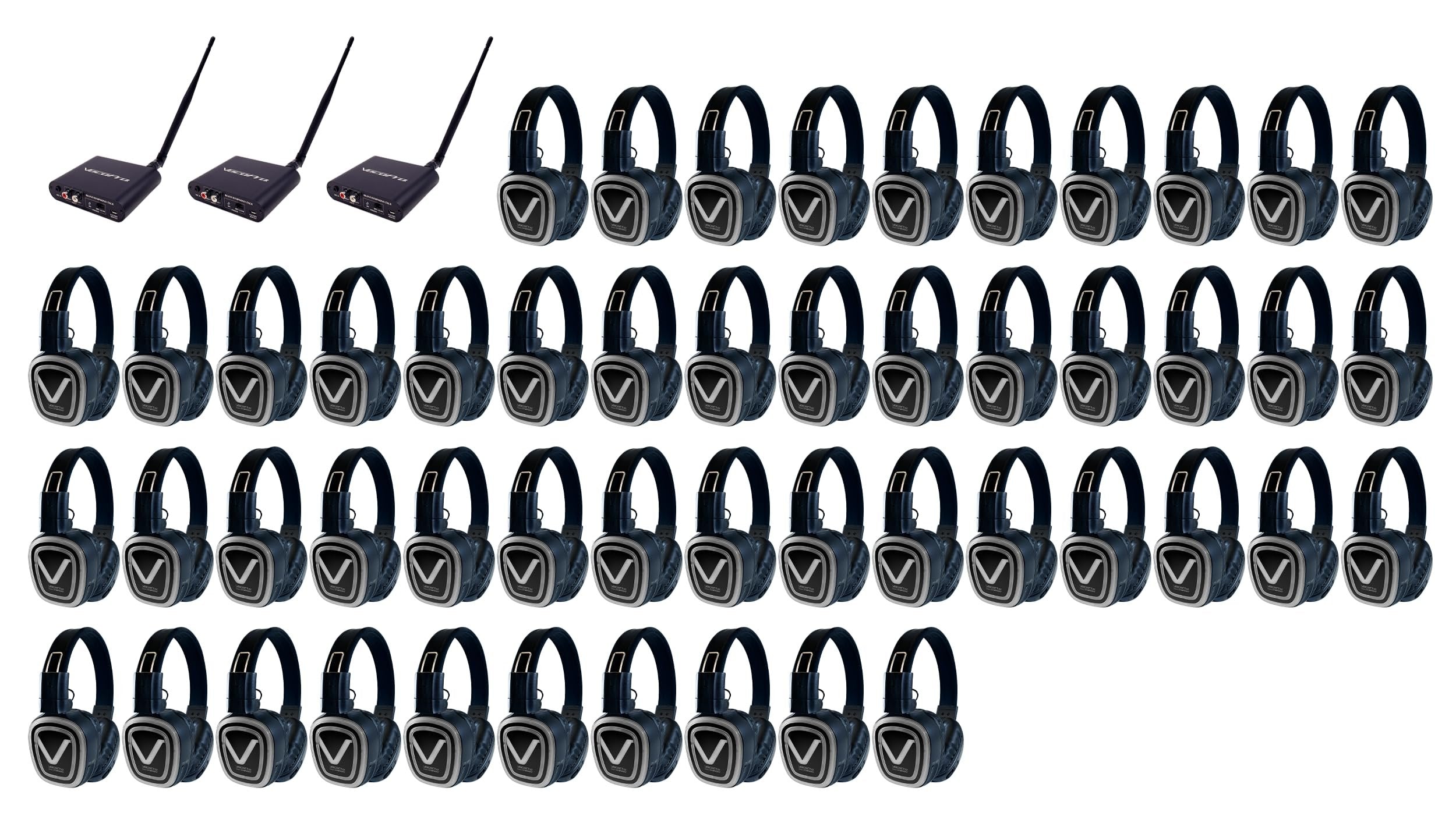 VocoPro SILENT-DISCO-PRO-350 PRO Long-Range Silent Disco/Event Package with Three Transmitters and Fifty Over Ear Headphone Receivers