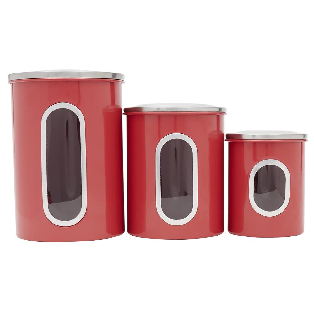 Home Basics 3 Piece Canister Set for the Kitchen Kitchen Jars with Transparent Window | 3 Different Sizes | Kitchen Storage Containers with Silicone Gasket