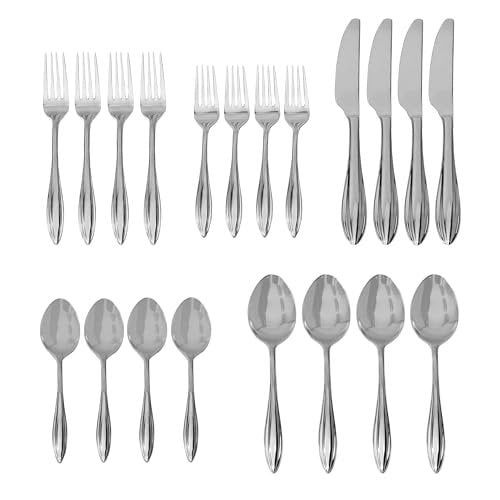 Godinger 20 Piece Flatware Set with 4 Dinner Forks, 4 Salad Forks, 4 Tablespoons, 4 Teaspoons and Knifes, 18/0 Stainless Steel Unica, Set of 4
