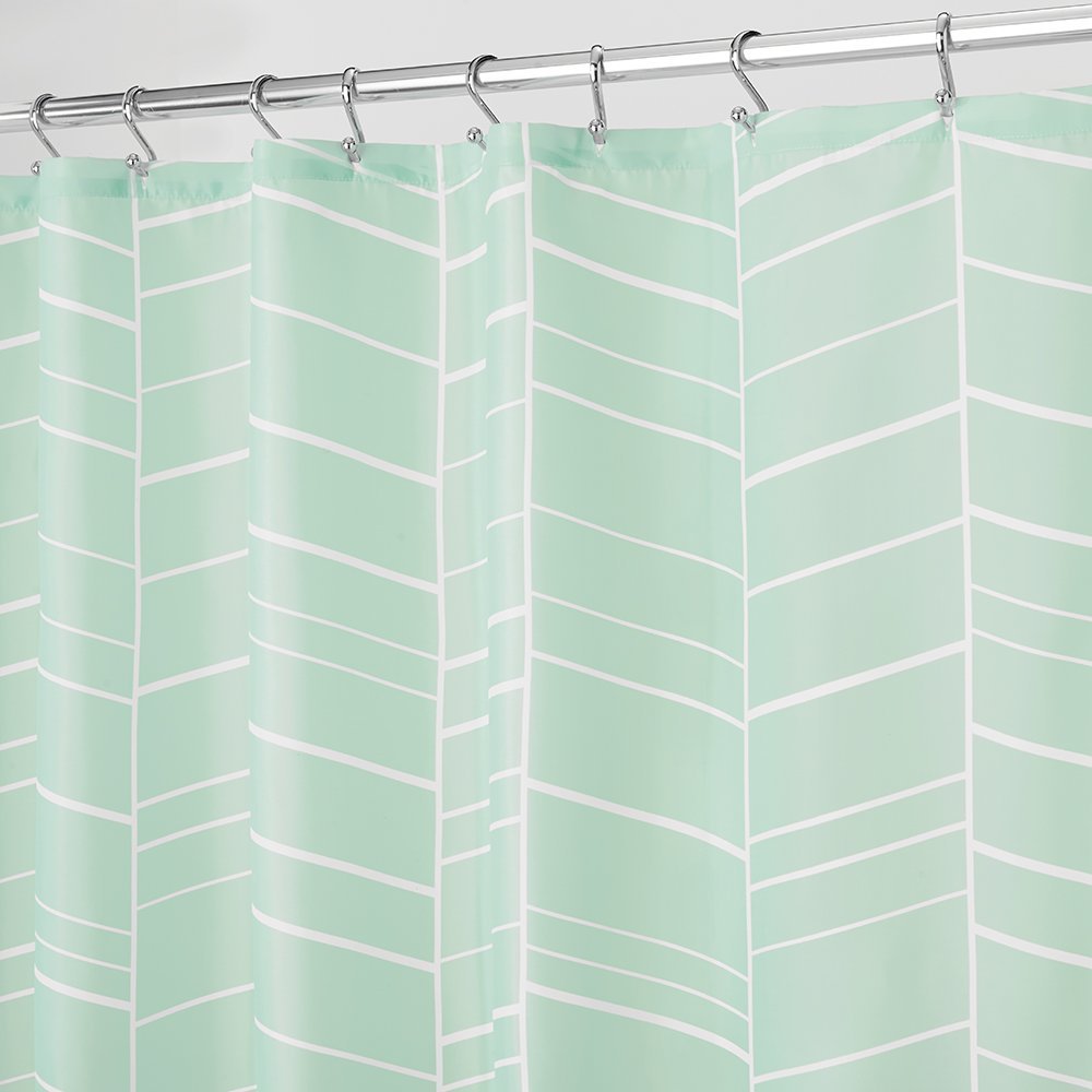iDesign Kylie Geometric Fabric Bathroom Shower Curtain - 72" x 72", Mint