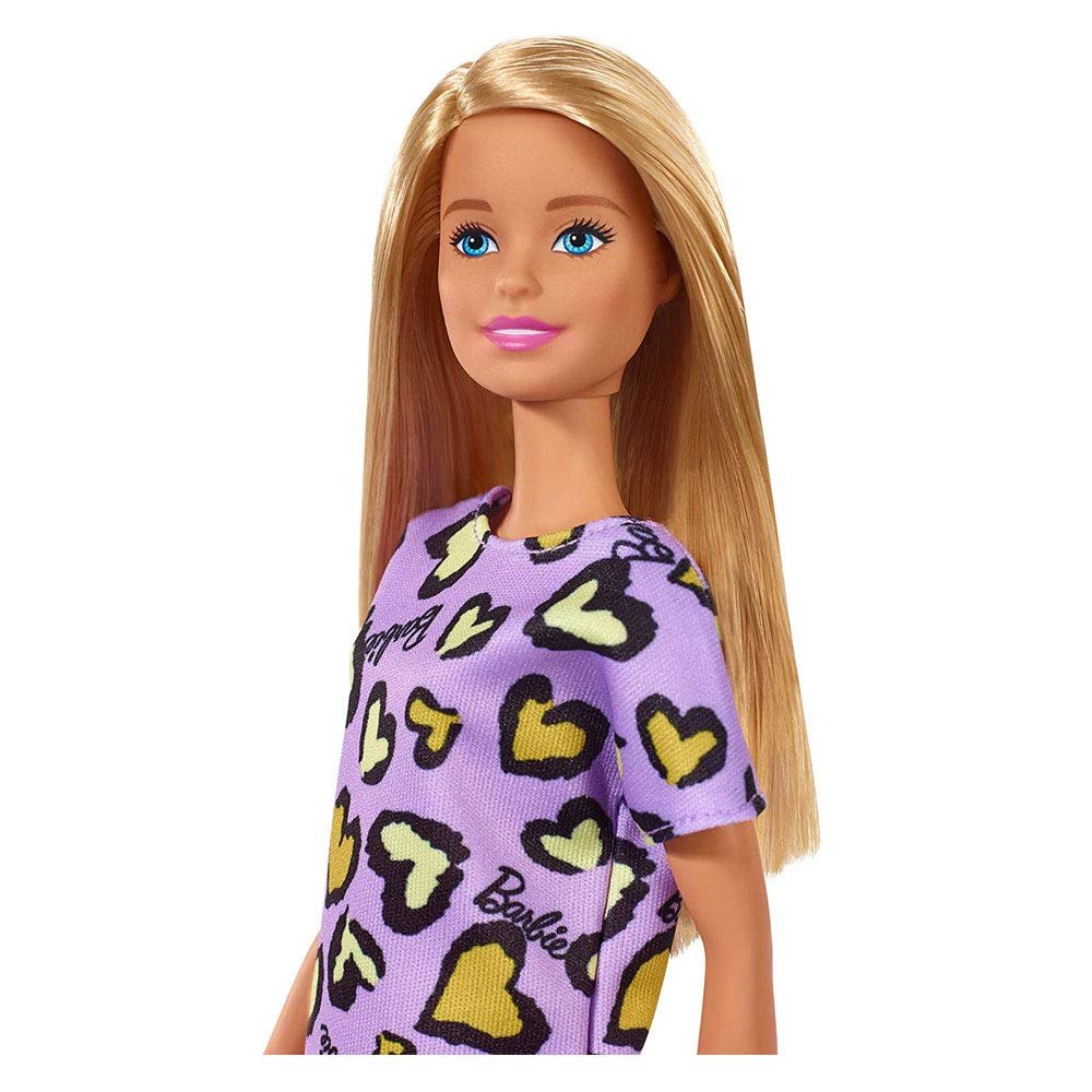 Barbie , Blonde, Wearing Purple and Yellow Heart-Print Dress and Platform Sneakers, for 3 to 7 Year Olds