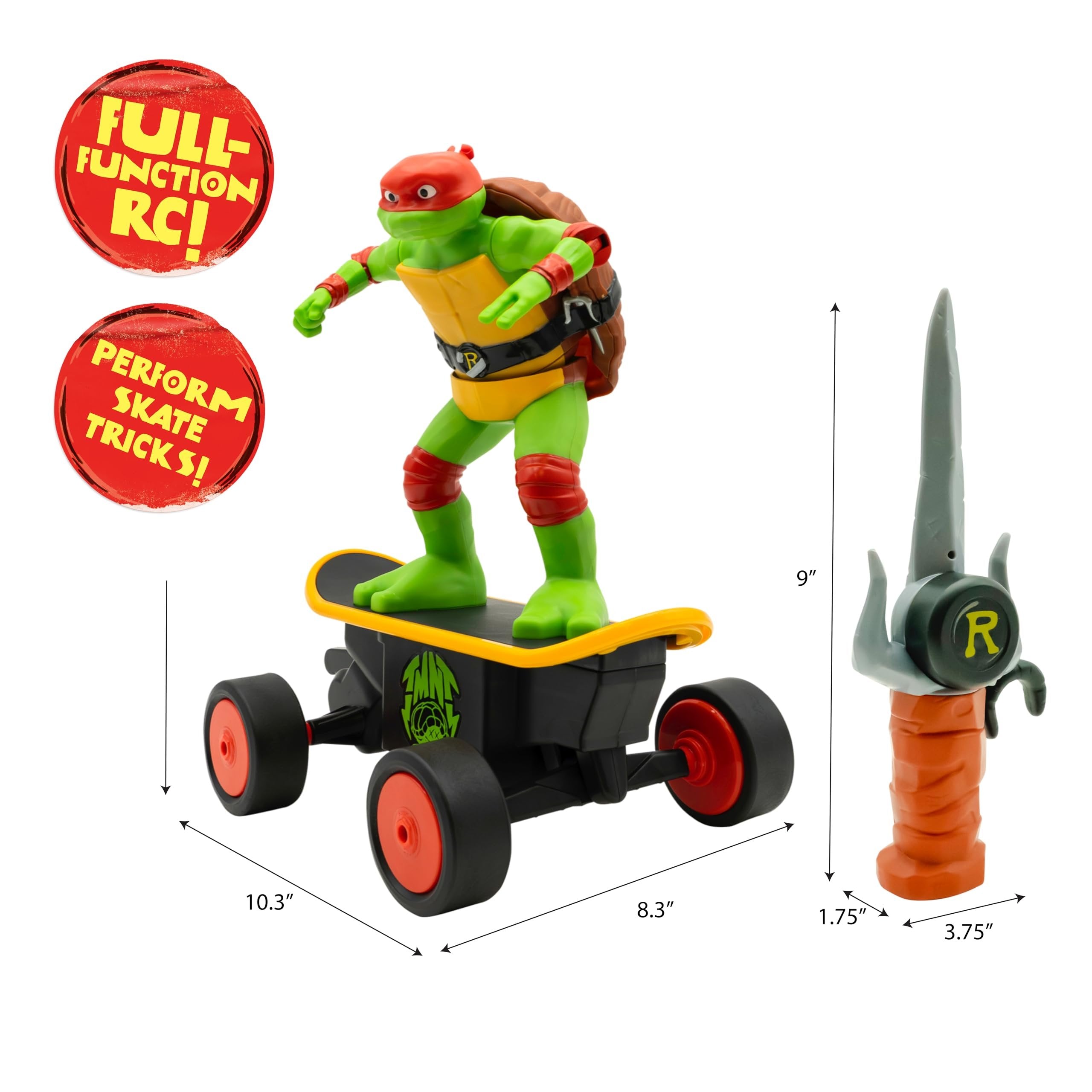 Teenage Mutant Ninja Turtles Raphael Cowabunga Skate RC - Imitates Real Skate Tricks - 2.4 GHz Remote Control - Ages 3+