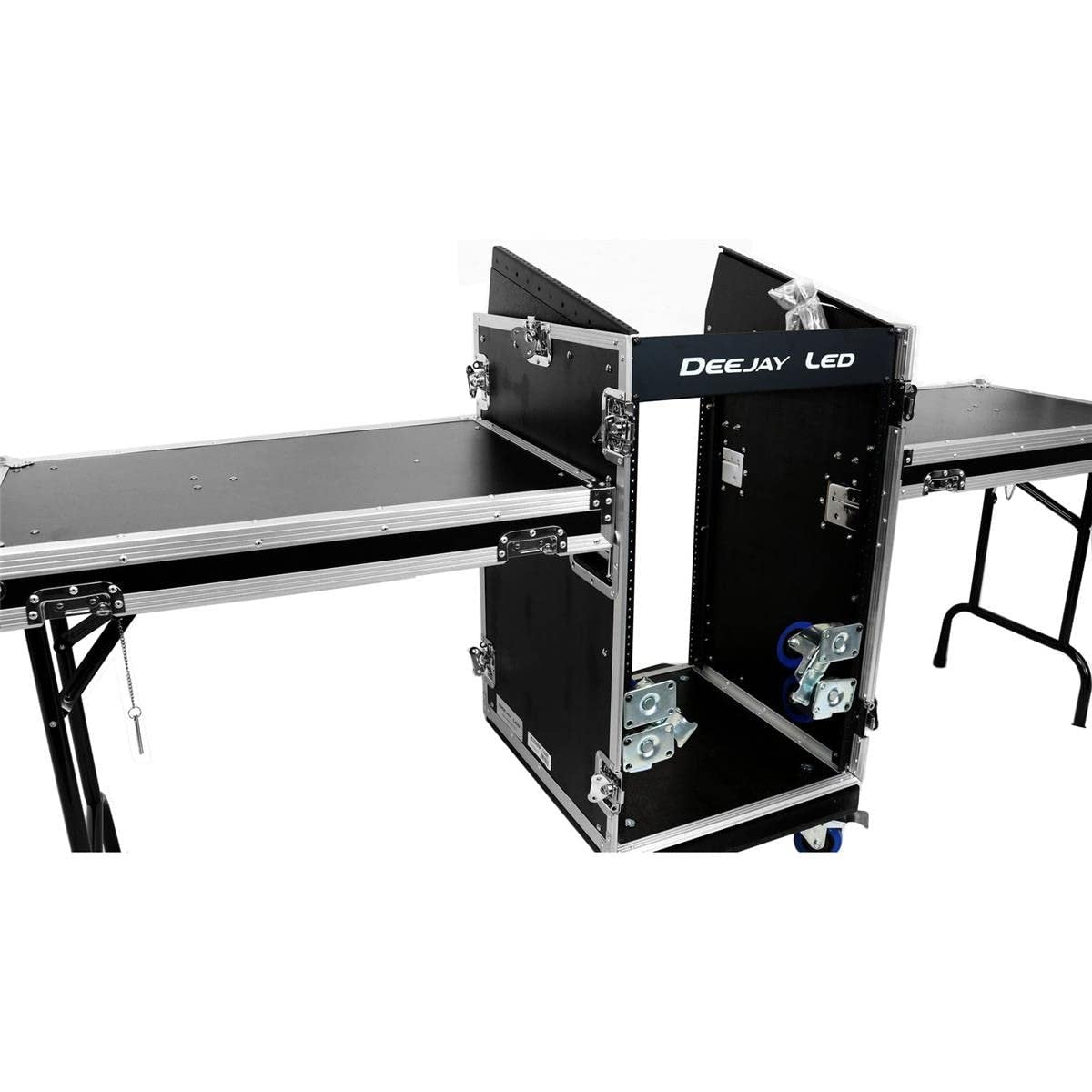 Deejay LED 11U Space Slant Mixer Rack/16U Space Vertical Rack System with Caster Board & Two Side Tables
