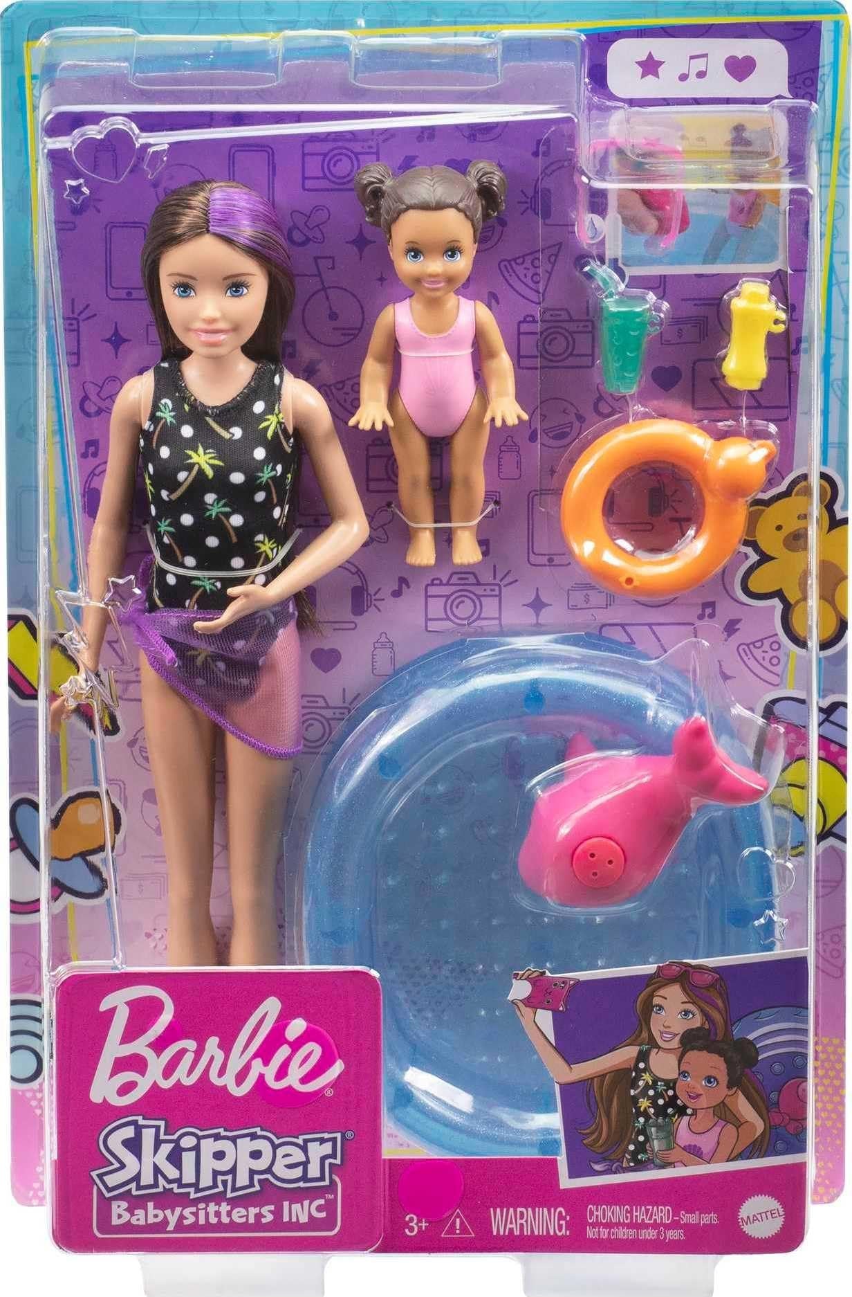 Barbie Skipper Babysitters Inc Playset with Skipper Doll, Color-Change Small Doll, Pool, Squirt Whale Toy & Accessories