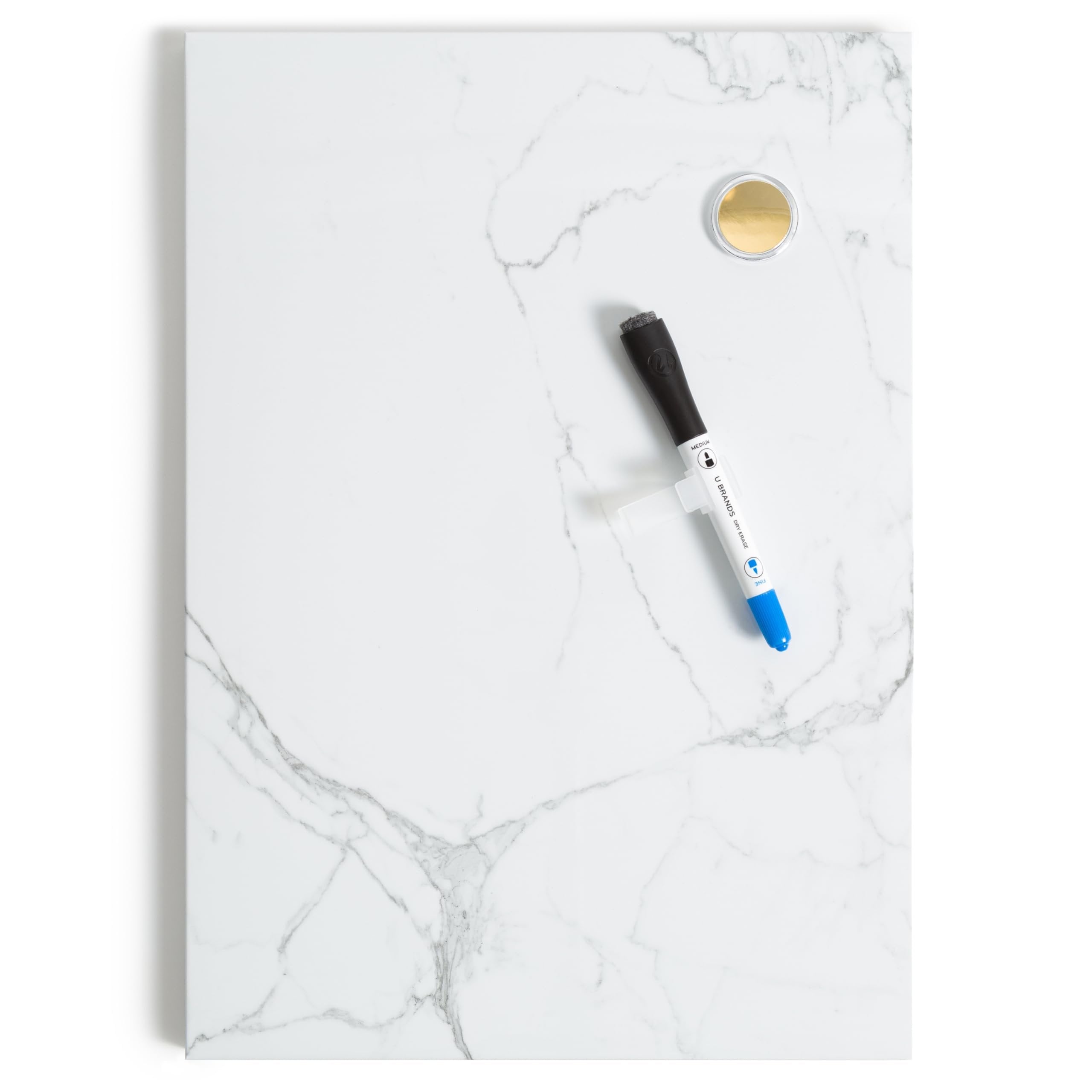 U Brands Magnetic Marble Print Dry Erase Board, 11"x15.5", Frameless, Includes Magnet and Marker