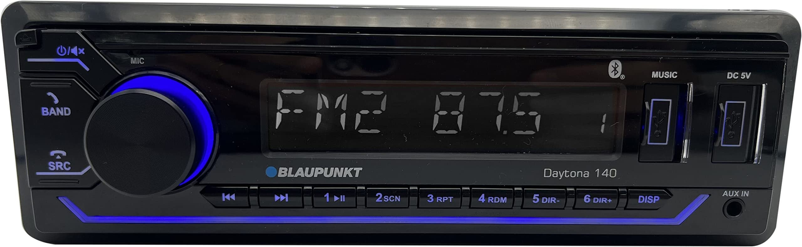 BLAUPUNKT DAYTONA140 BT - 4 X 40W Stereo Digital USB Media Player, Receiver with Bluetooth, Detachable Panel, 7 Color Back Light, Equalizer, 2 Front USB, SD Card Slot and Hook Up to Amplifier