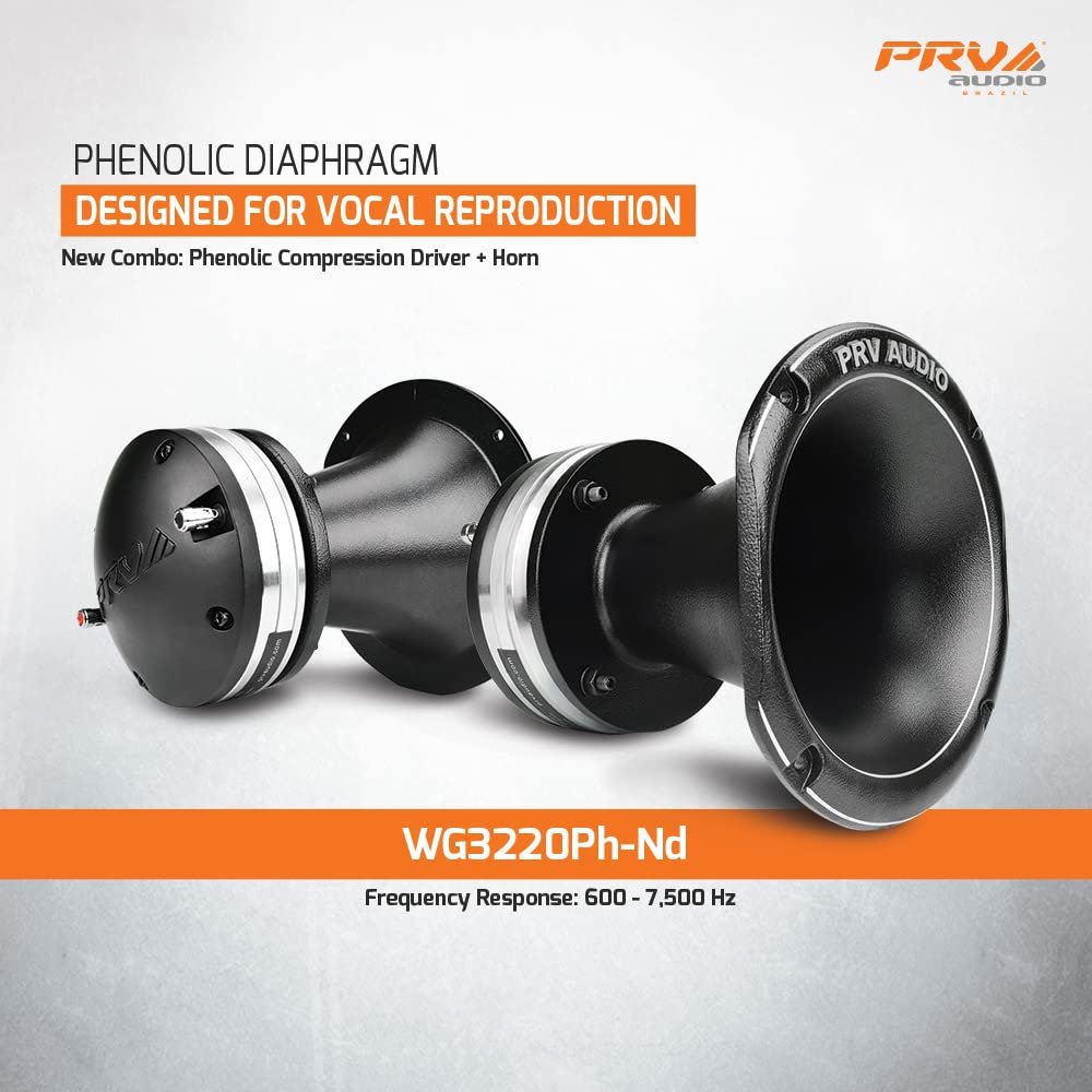 PRV AUDIO Driver Horn WG3220Ph-Nd 220 Watts Program Power, 2 Inch Exit Throat, 8 Ohm, 3 in Voice Coil, 110 Watts RMS, Neodymium Magnet - Pro Audio Phenolic Compression Driver with Aluminum Horn Combo