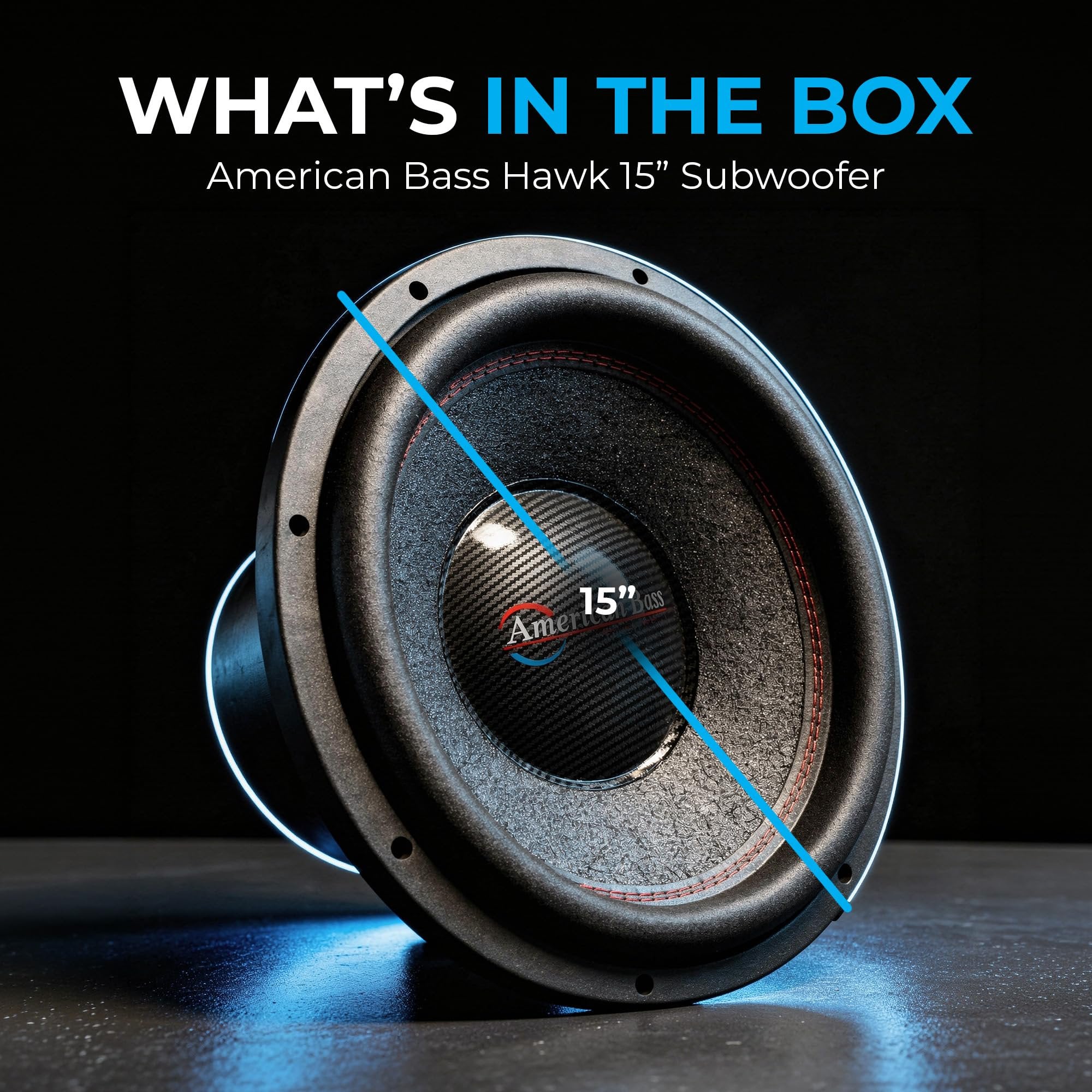 American Bass Hawk 15” Subwoofer, 3000W Max / 1500W RMS, 3” Voice Coil, 200oz Magnet, Cast Basket, High-Performance SPL Subwoofer Car Audio Driver for Deep, Clean Bass in Ported Subwoofer Enclosures
