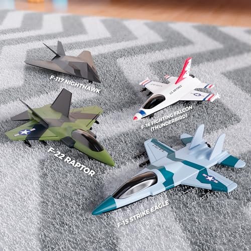 United Sates Air Force 4-Pack Toy Jet Squadron Die Cast Airplanes, Pull Back Military Fighter Jets, Diecast Air Plane Models