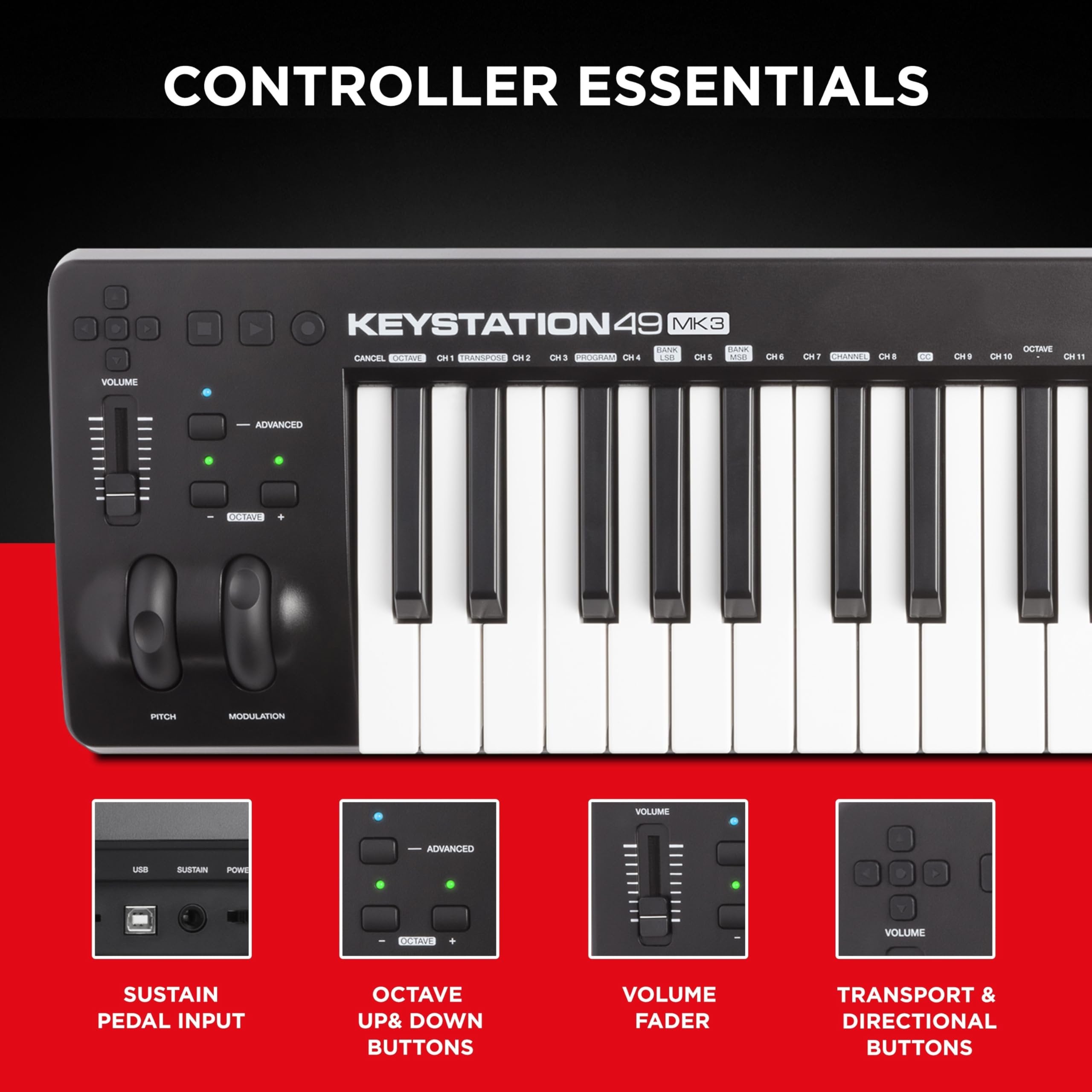 M-AUDIO Keystation 49 MK3 - Synth Action 49 Key USB MIDI Keyboard Controller with Assignable Controls, Pitch and Mod Wheels, and Software Included