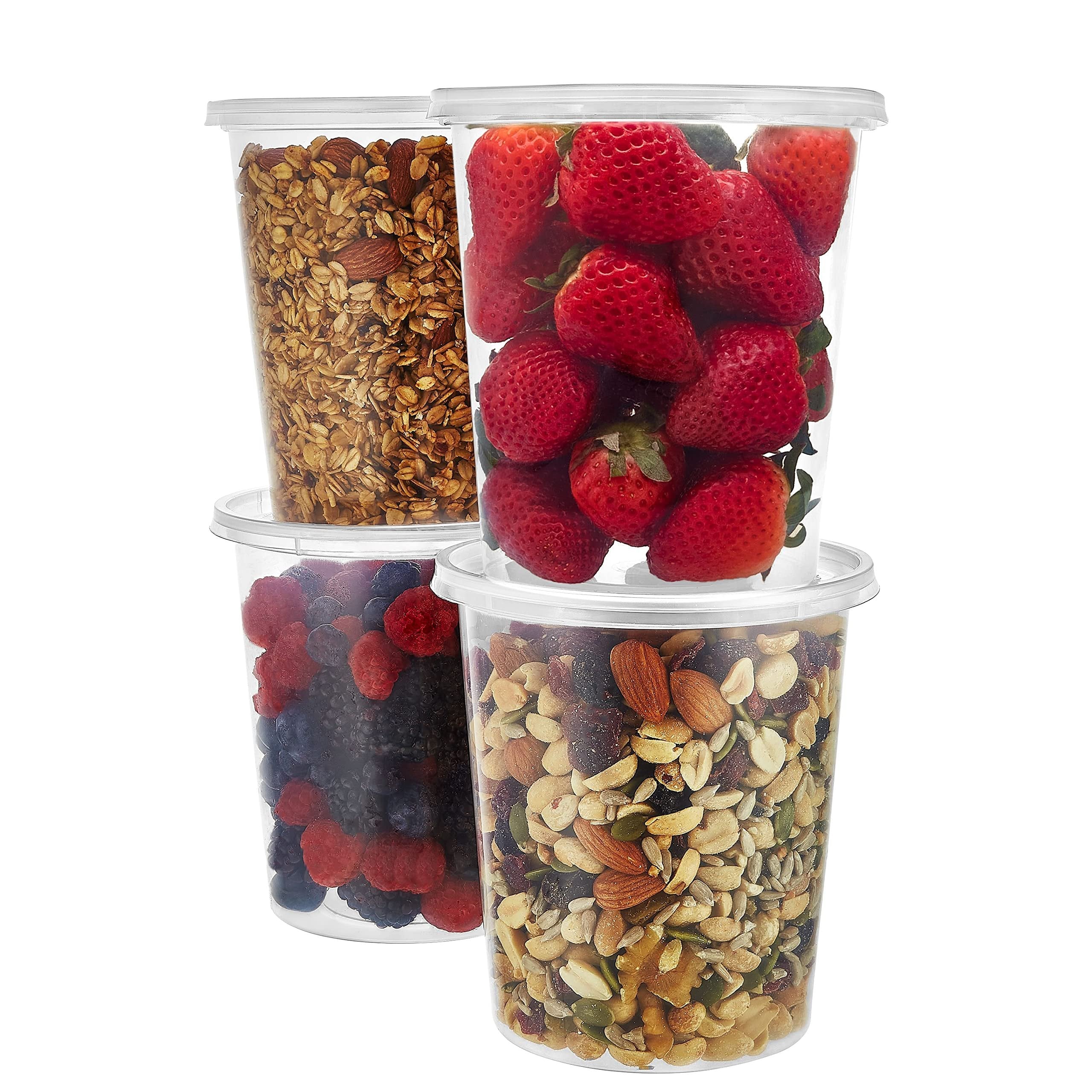 Nicole Home Collection Stackable Premium Clear Plastic Deli Containers with Lids - 32 oz (Pack of 5) - Durable & Reusable Design - Perfect for Weddings, Parties, Catering and More