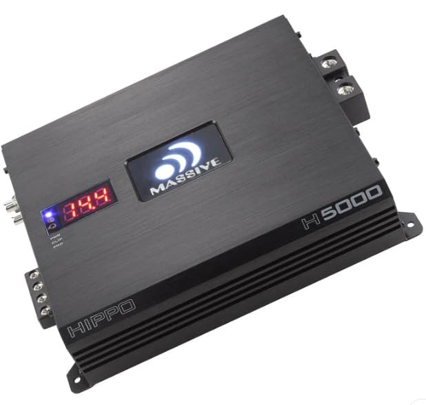 Massive Audio H5000 | 5,000W RMS 1-Ohm Monoblock – Class D SPL Amp, Extreme Bass Power, Dual Power Inputs, Competition-Grade Car Audio - Hippo Series Amplifier
