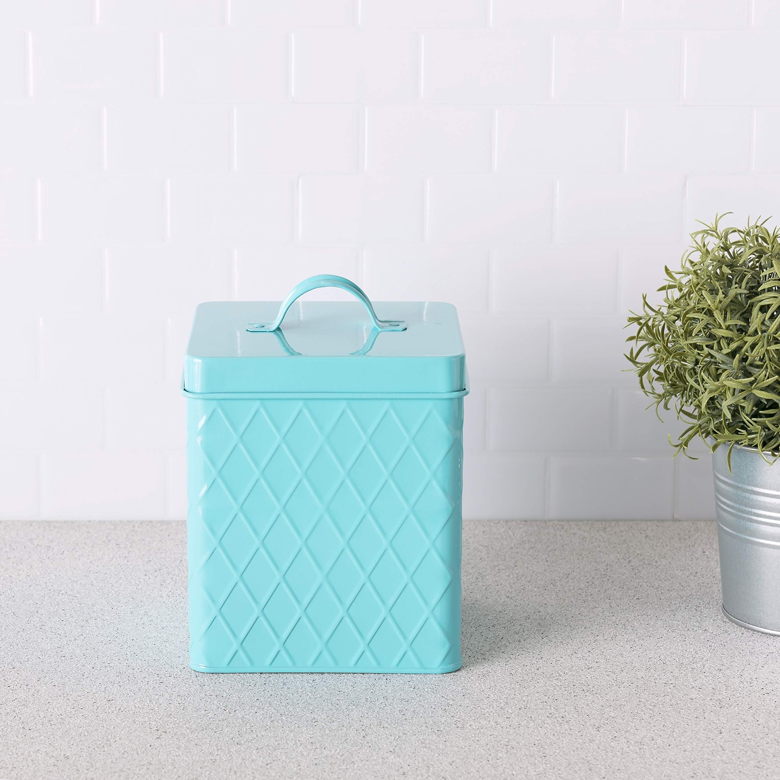 Home Basics Tin Kitchen Food Storage Organization Canister Collection (Large Canister with Cover, Turquoise)