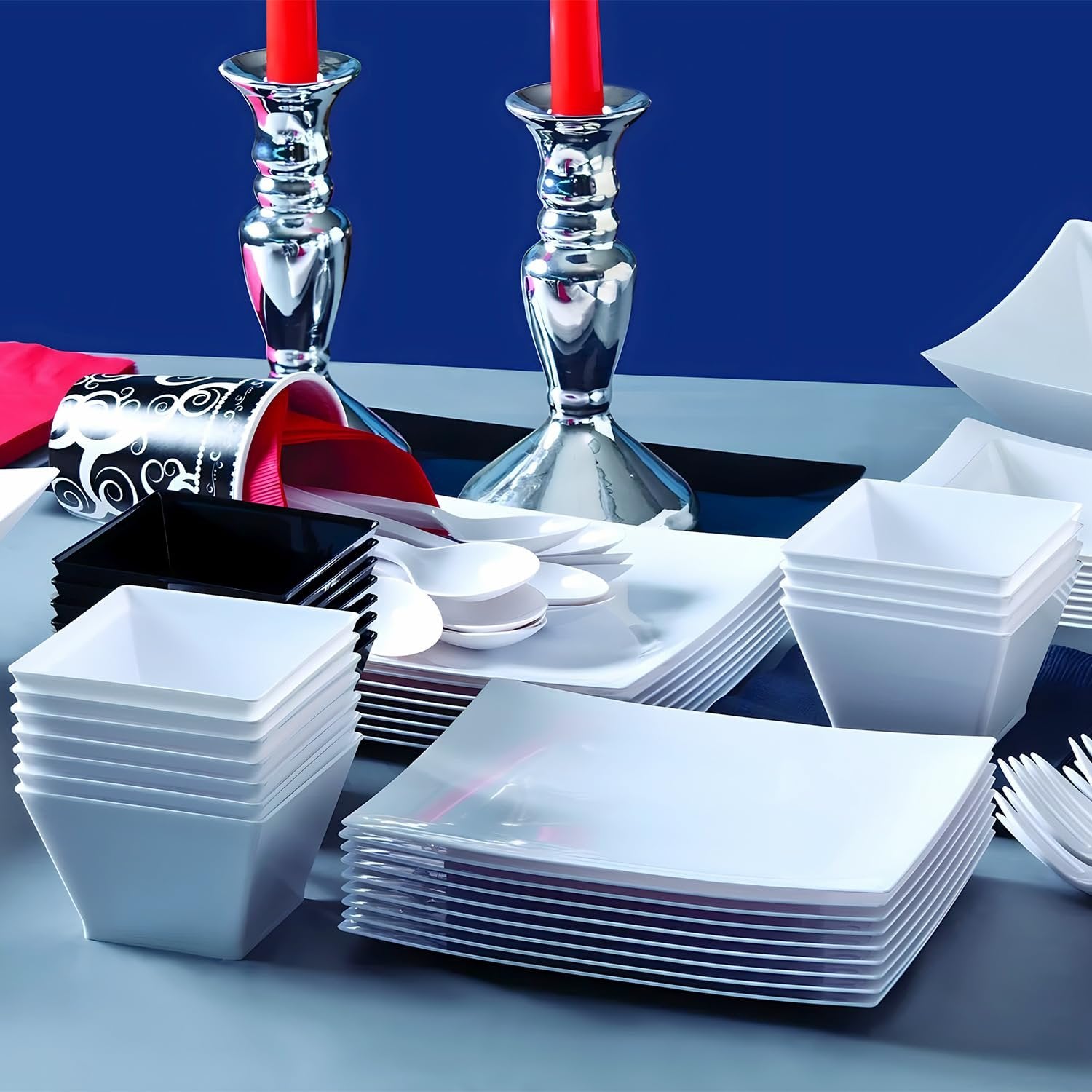 Lillian Tablesettings Plastic 8 oz Rectangles Servingware | Pack of 20 Party Bowls, 3.5 x 3.5 x 1.75 inches, Pearl/White