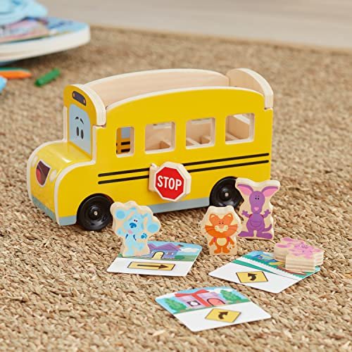 Melissa & Doug Blue's Clues & You! Wooden Pull-Back School Bus (9 Pieces)