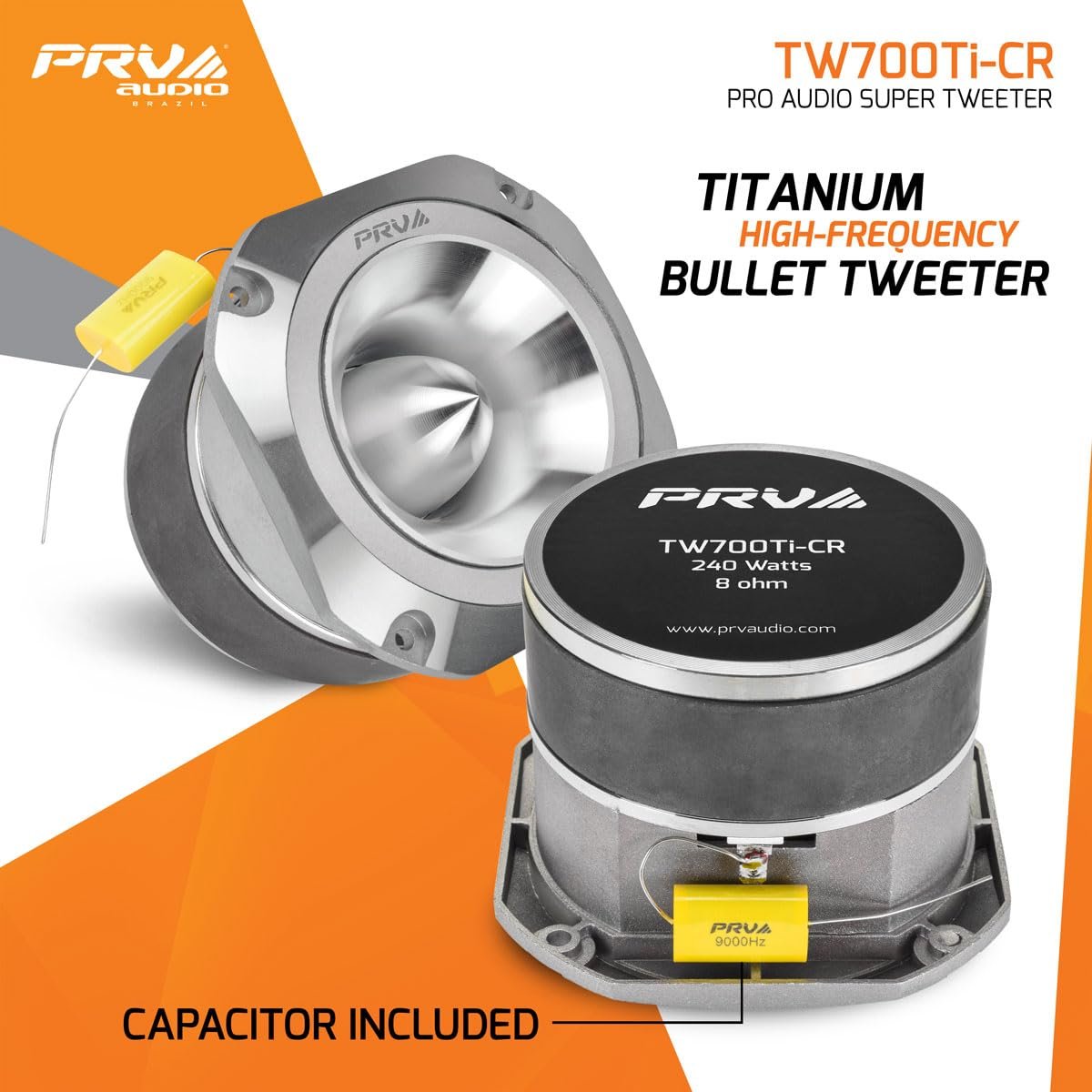 PRV AUDIO TW700Ti-CR Super Tweeter, 4" Titanium Bullet Super Tweeter 8 Ohm Chrome, 1.5" VC Pro Audio High Frequency Driver, 107dB 240 Watts, Built-in Polyester Capacitor (Single)