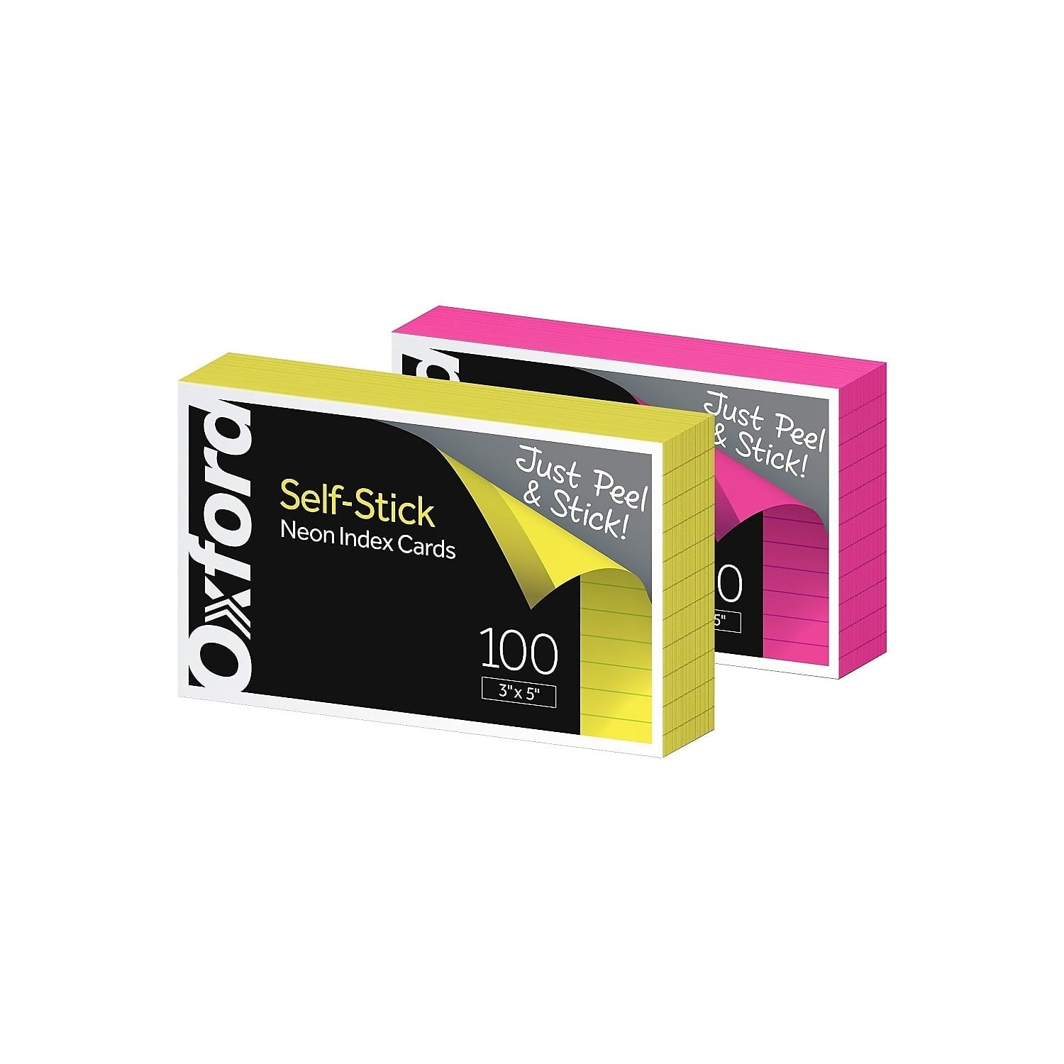 Oxford® Self-Stick Index Cards, 3" x 5", Ruled, Neon, Pack Of 100 Cards