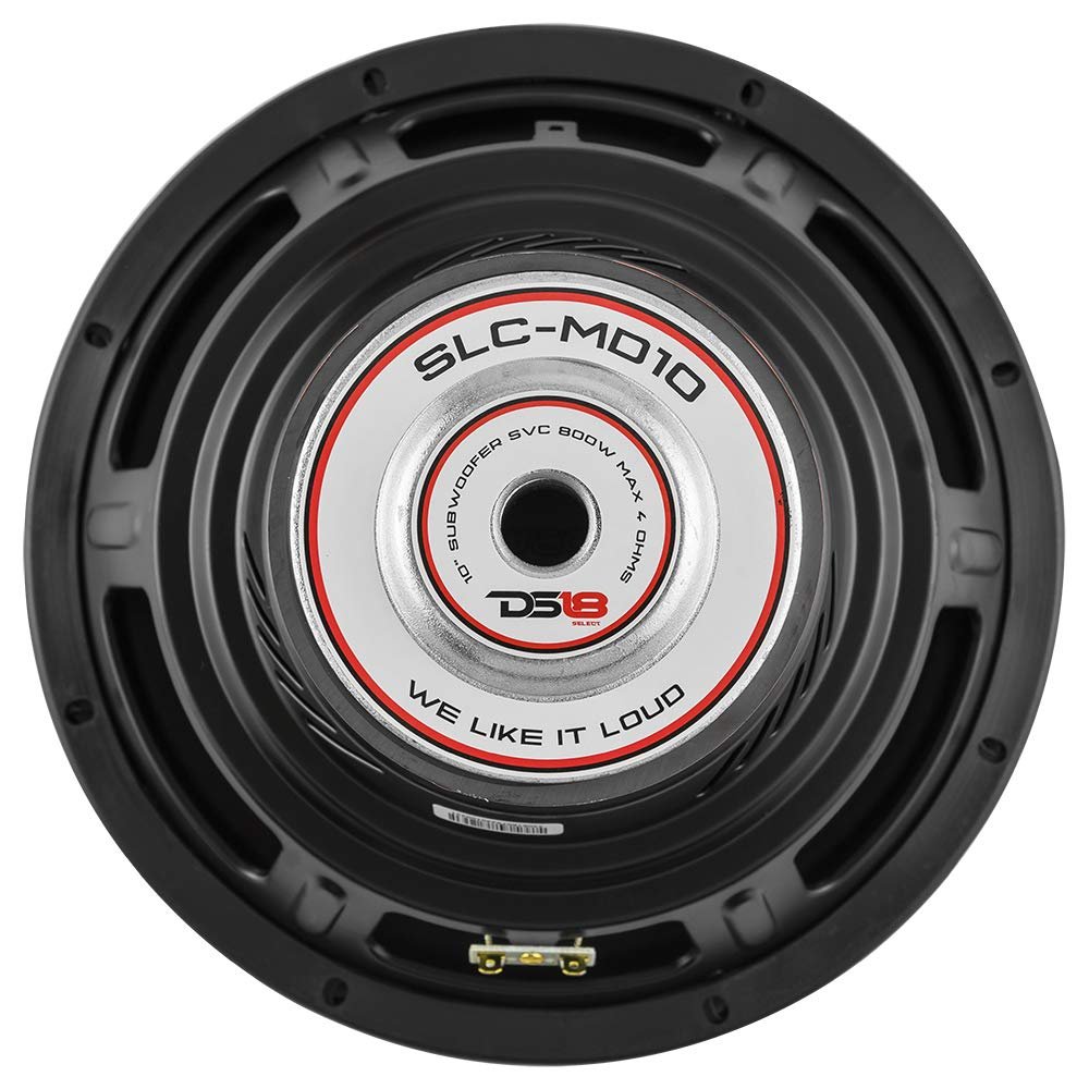 DS18 SLC-MD10 Car Subwoofer Audio Speaker - 10" in. Polypropylene Cone, Black Steel Basket, Dual Voice Coil 4 Ohm Impedance, 800W Max Power and 200W Rms Power, for Vehicle Stereo Sound (1 Speaker)