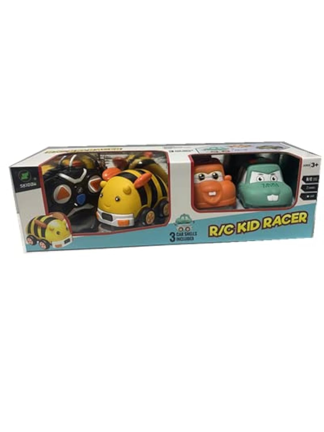 Skidz RC First Remote Control car for Toddlers, with Rubber Soft Cartoon Car Shells; Rc Cars for Babies with Lights, 3 Cute Cartoon Shells Included, Great Gift for Kids 3+ (Bee)