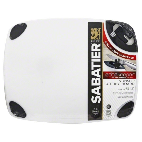 Sabatier Non-Slip Poly Cutting Board with EdgeKeeper Pop-Up Sharpener, 11-Inch-by-14-Inch